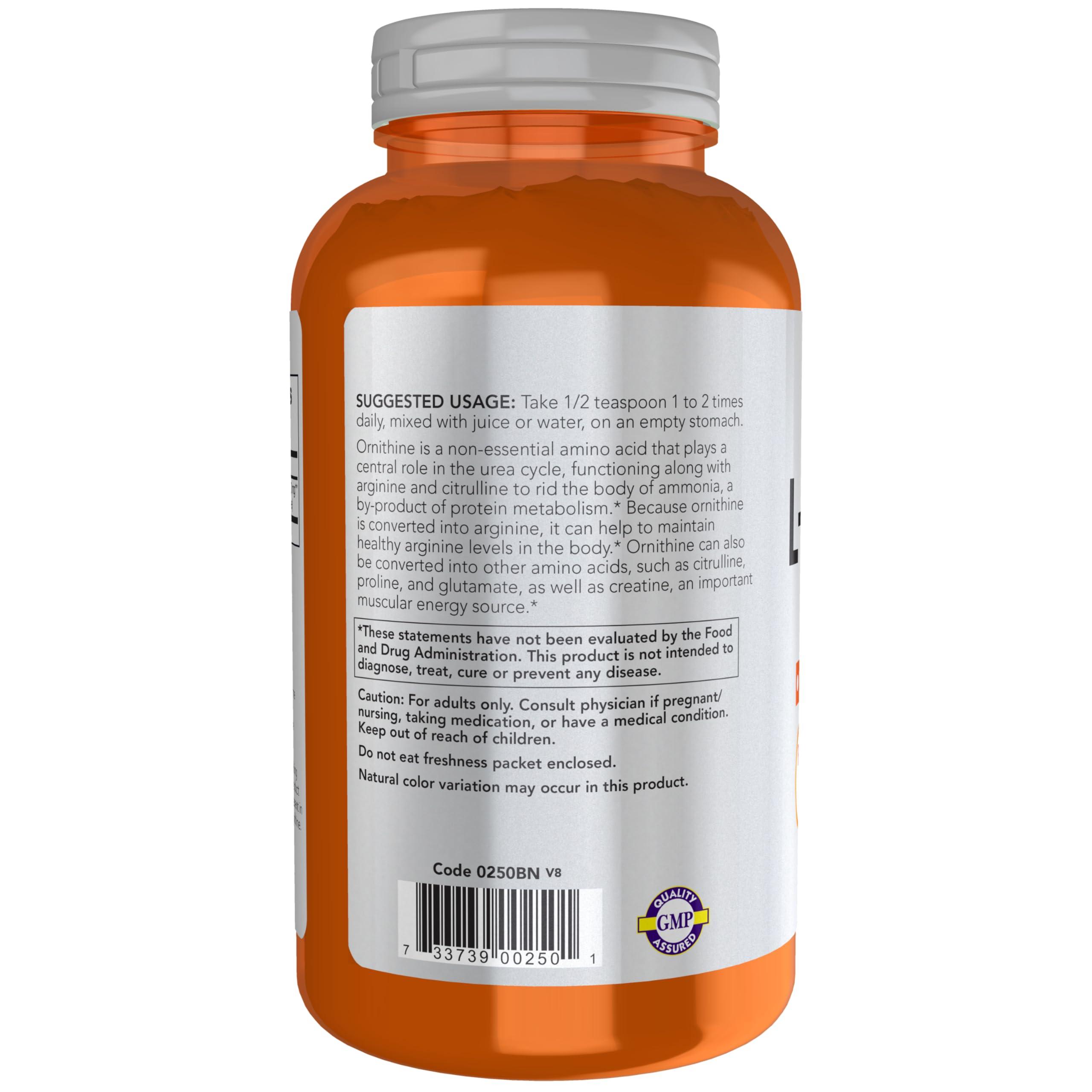 NOW NOW Sports Nutrition, L- Ornithine Powder, Protein Metabolism* and Urea Detox*, Amino Acids, 8-Ounce