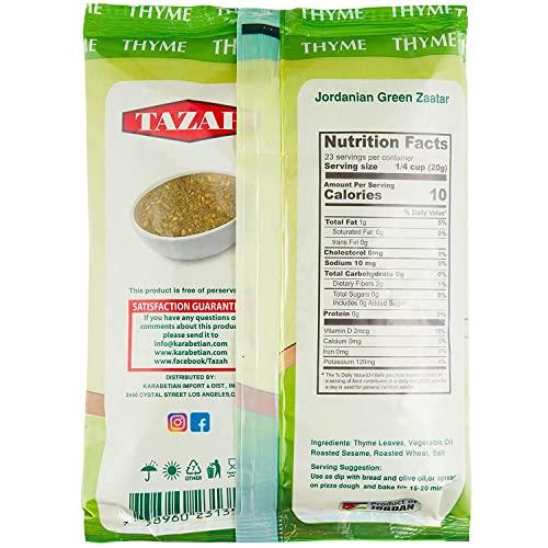 TAZAH Tazah Zaatar 16oz Jordanian Zatar Spice Blend Green Za'atar Thyme Mixture in Bag