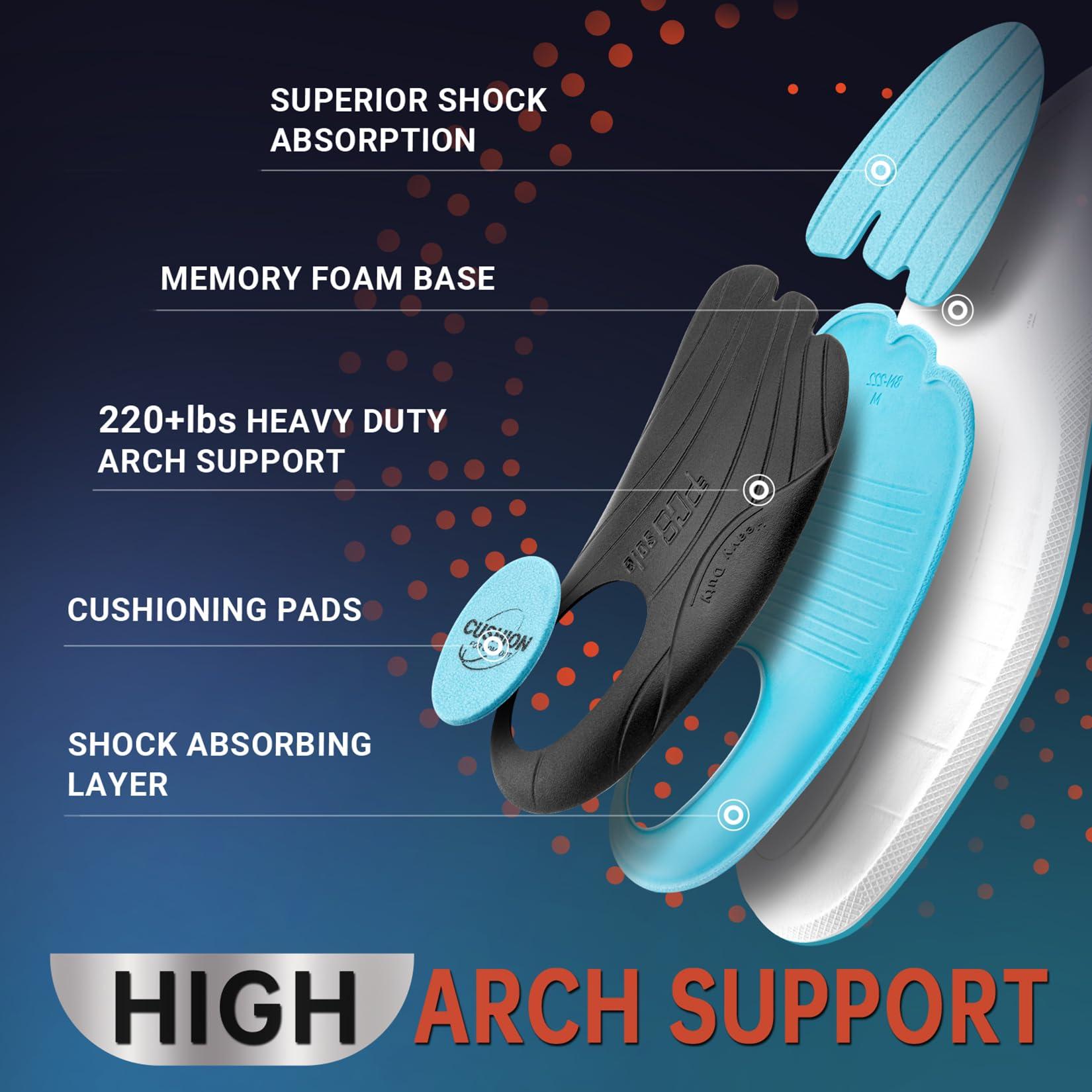 PCSsole PCSsole Plantar Fasciitis Insoles Men Women- 220+lbs Heavy Duty High Arch Support Inserts with Comfort Cushion Orthotic Pain Relief Insoles for Flat Feet - Arch Pain - Heel Pain -Work Boot Shoe Insole