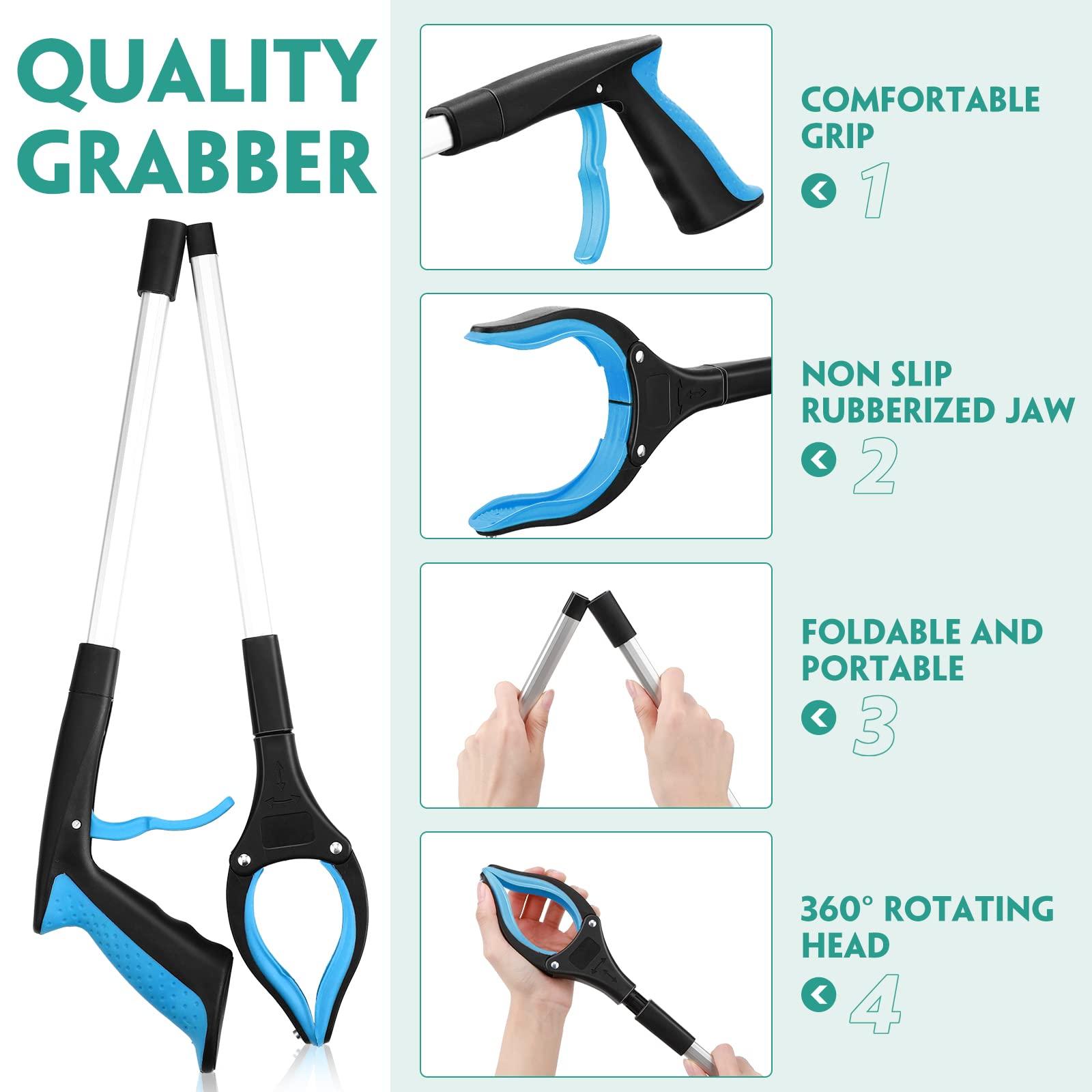 Zopeal 6 Pack Trash Grabber Reacher Tool for Elderly, 32\" Foldable Trash Picker Upper Grabber Long Handy Mobility Aids Lightweight Reaching Tool for Pick Up Stick Arm Extension Litter Claw Picker (Blue)