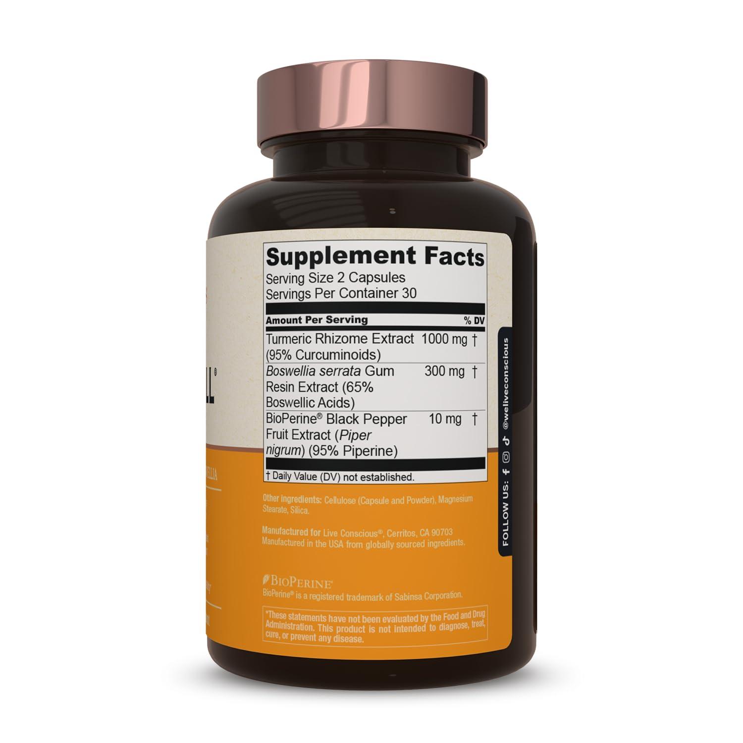 Live Conscious Live Conscious CurcuWell - Curcumin and Boswellia Blend | Maximum Strength Joint, Body and Cognitive Support - 60 Day Supply (2-Pack)