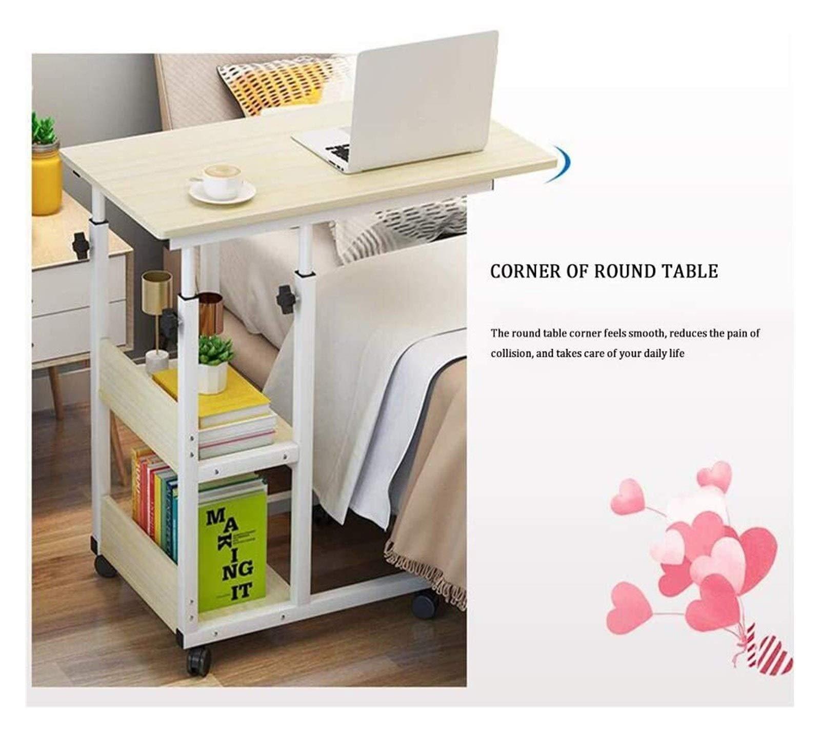 GaRcan Overbed Table Wheels Bedside Desk C-Shaped Base Laptop Desk Home Office Overbed Table, Home Rolling Mobile Computer Desk Table Bed Table Over Bed Sofa Laptop Wheels Side Table Comfortable An (Imitatio