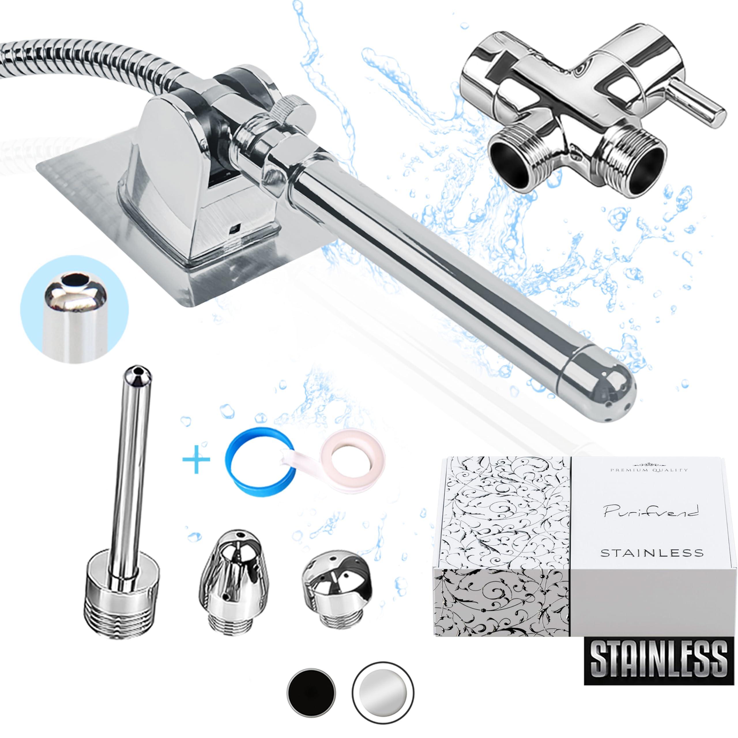 Purifvend Enema kit for Colon Cleansing - Stainless Steel Enema Shower Attachment-Douche kit Colon Cleansing Anal Shower-Colonic Irrigation Home Kit-Complete 9 Pieces Set with 100 Inches Hose for Men and Women