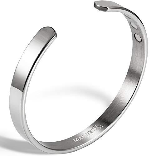 MagnetRX MagnetRX® Magnetic Bracelets for Men - Elegant Bangle, Golf/Tennis Elbow & Balance - Men’s Cuff Magnetic Bracelet (Polished Silver | Medium)