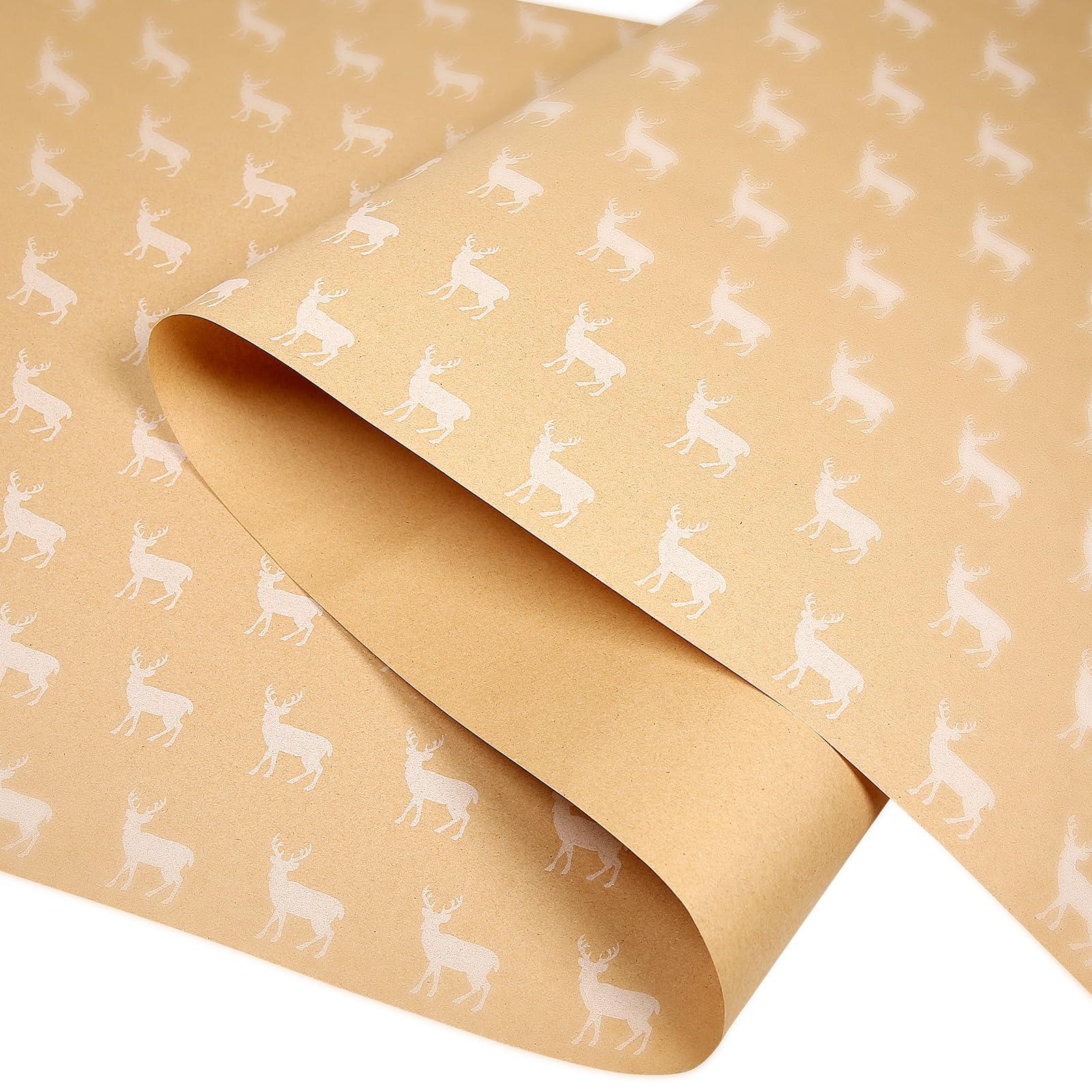 haipicho haipicho Christmas Wrapping Paper Roll, Fully Recycled Kraft Paper 43cm x 15m (White Elk)