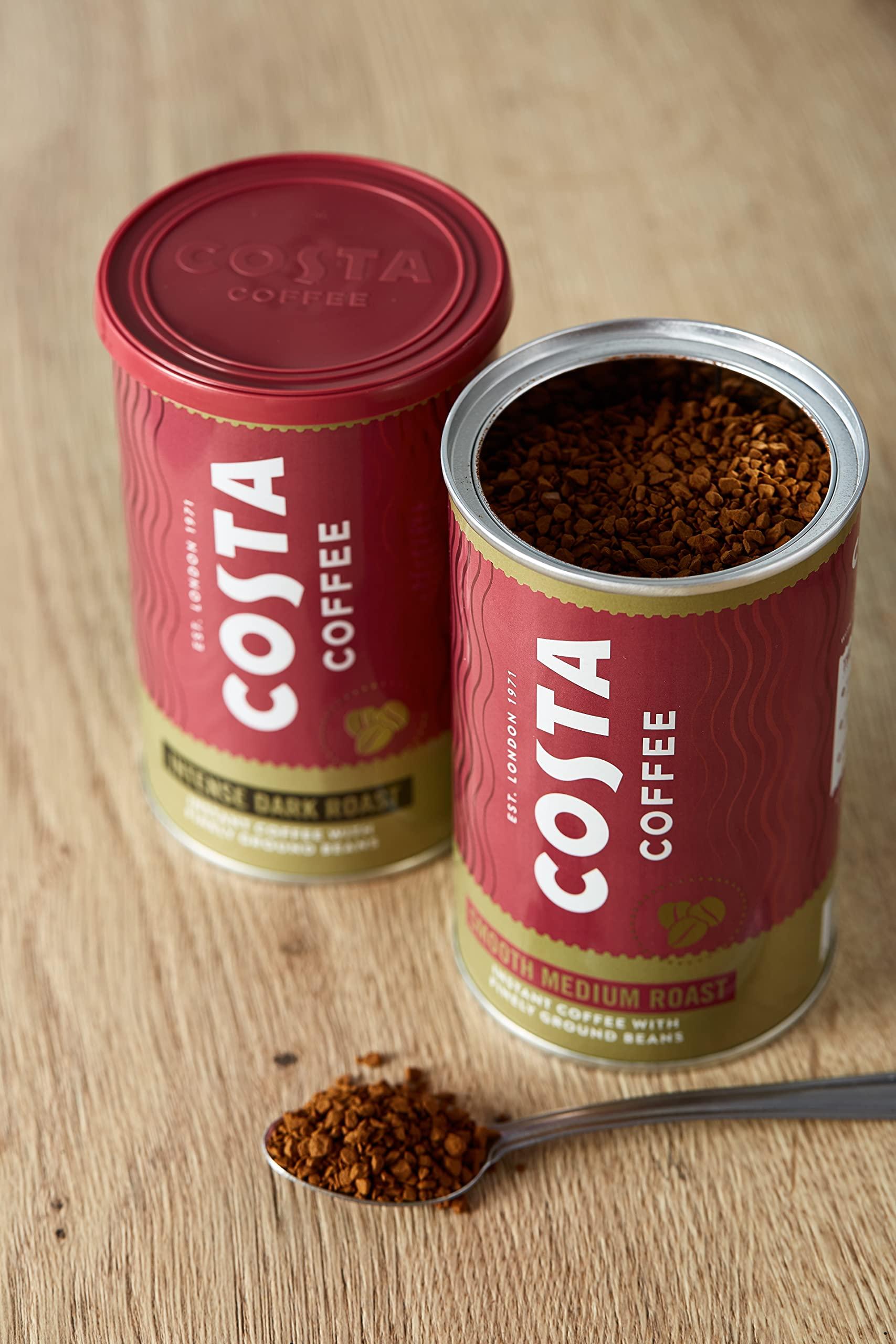 Costa Costa Coffee Smooth Medium Roast Instant Coffee with Finely Ground Beans Tin, 6 x 100g, COS-MG-UK-5001