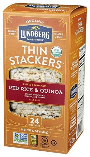 Lundberg Lundberg Organic Thin Stackers, Red Rice & Quinoa, Salt-Free, Thin Multigrain Rice Cakes, Gluten-Free, Vegan, Healthy Snacks, 6 oz (Pack of 1)