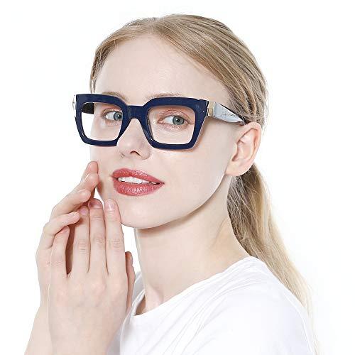 SOOLALA SOOLALA Unisex Anti-Blue Light Reading Glass Square Computer Eyeglass Frame, BlueRed, 2.0