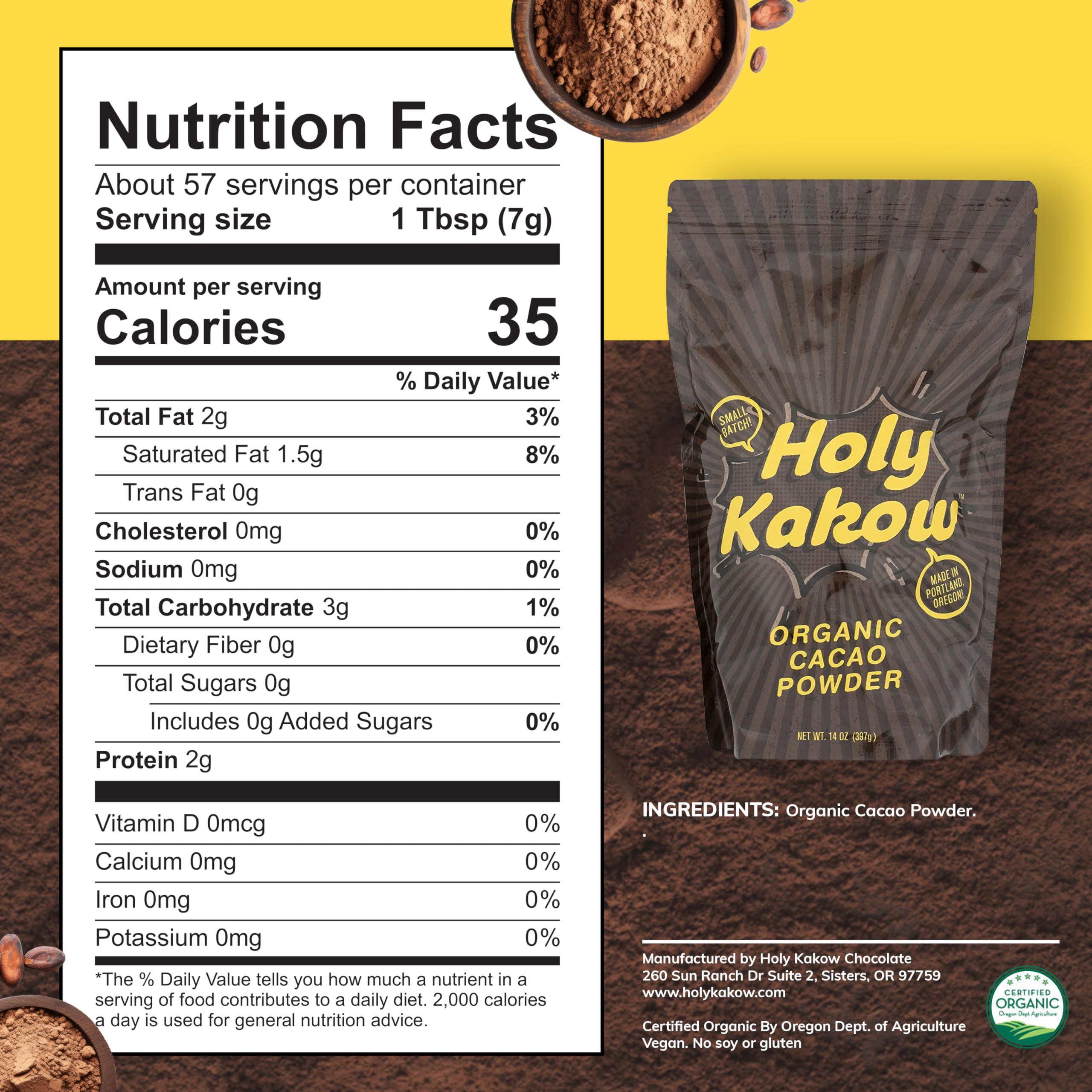 Holy Kakow Holy Kakow Cacao Powder - Organic Cacao Powder, Cacao, Gluten Free, Soy Free, Vegan, Single Origin, Rich in Antioxidants, Organic Raw Cacao Powder - 14oz