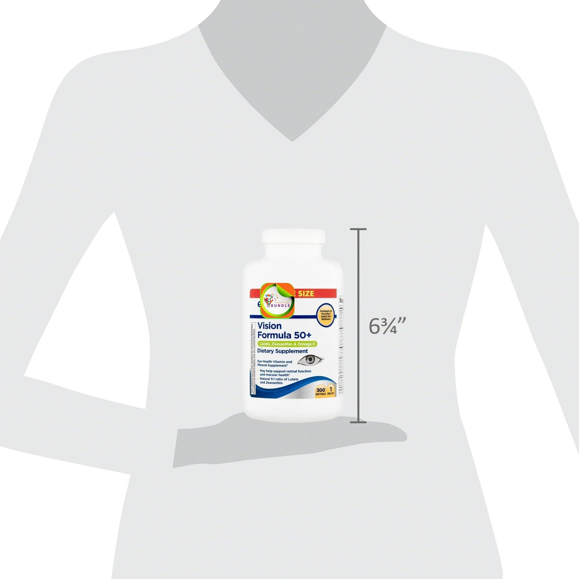 Create and Bundle Equate Vision Formula 50+ Lutein, Zeaxanthin & Omega-3, 300 Softgels + Create Sticker