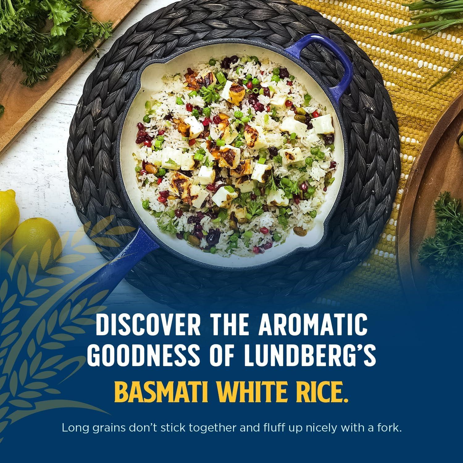 Lundberg Lundberg Basmati Rice, Organic Long Grain White Rice - Non-Sticky, Fluffy Aromatic Rice, Vegan Food, Healthy Meals, Gluten-Free Rice Grown in California, 32 Oz