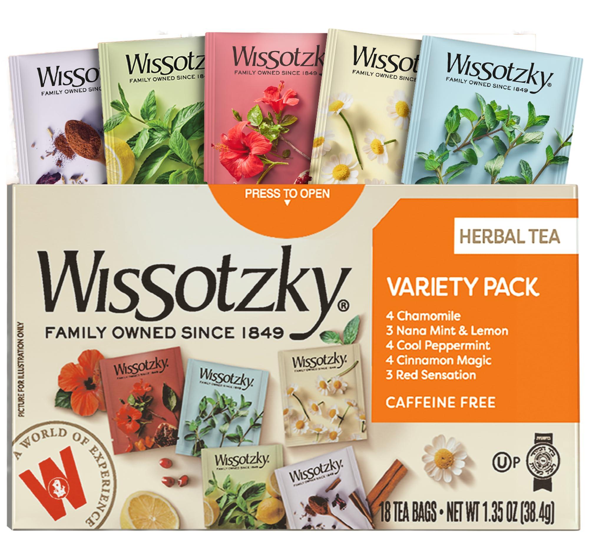 Wissotzky Wissotzky Herbal Variety Pack Tea Assortment, 18 Tea Bags | Caffeine Free | Herbal Tea Sampler