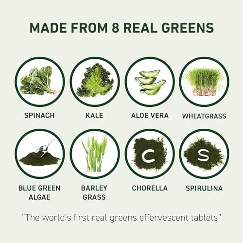 8Greens 8Greens Supergreens Tablets | Super Greens Powder Superfood Tablet, Metabolism Immunity & Focus, Daily Greens Effervescent Tablets, Organic: Aloe Vera, Spirulina, Chlorella, Energy, 10 Servings