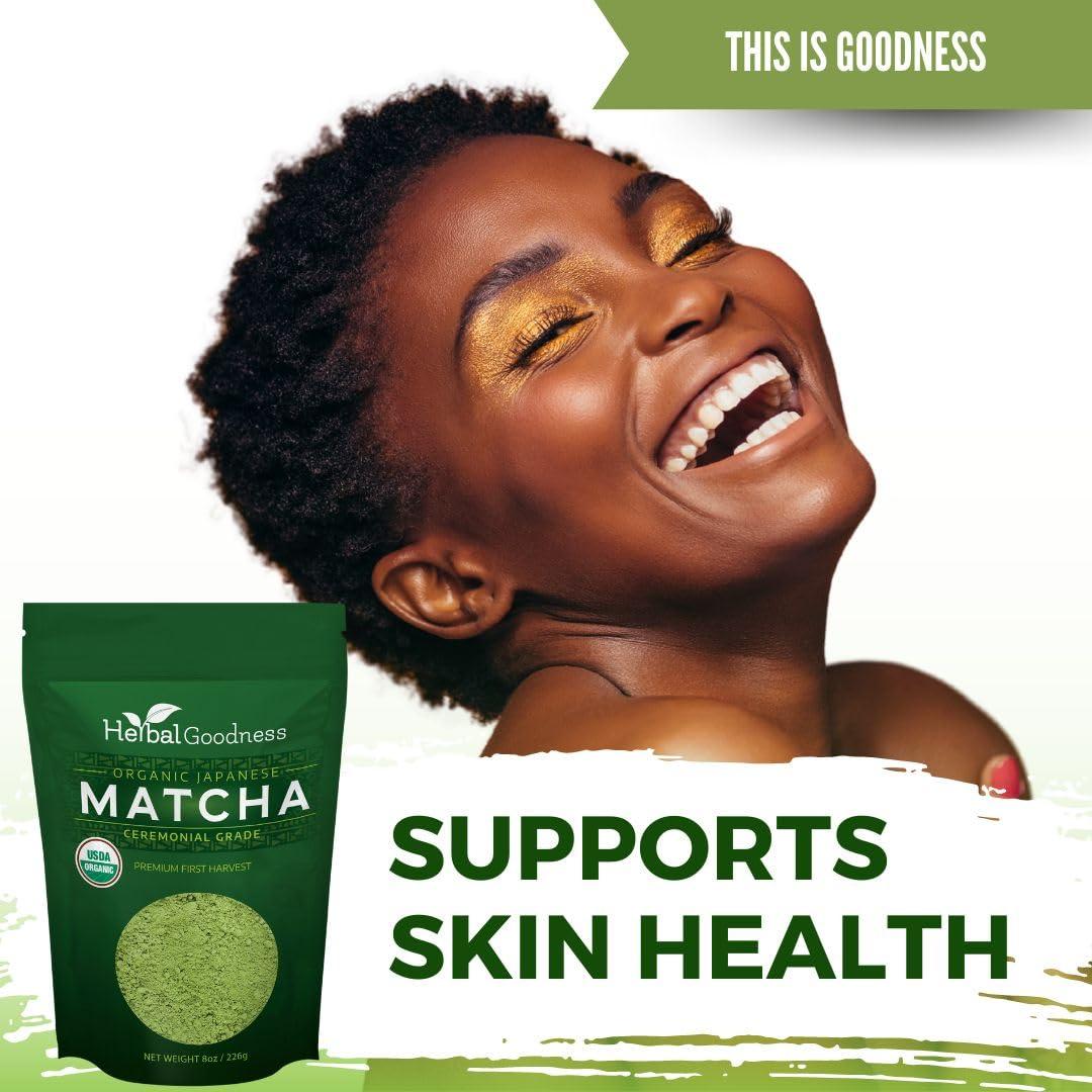 Herbal Goodness Matcha Organic Green Tea Powder - Japanese Ceremonial Grade Matcha Powder, Premium First Harvest, Matcha Tea for Health & Vitality, Non-GMO, USDA Organic Macha - 8oz/224g - Herbal Goodness