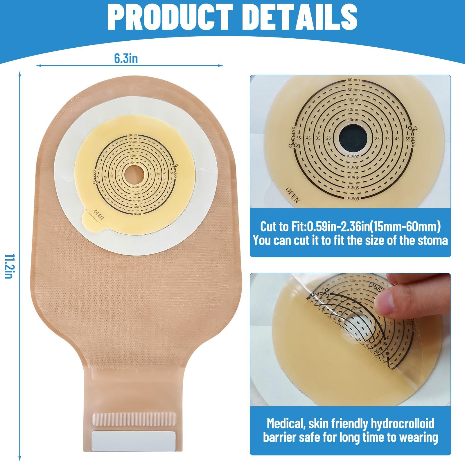 Jenshhch Jenshhch 22 PCS Colostomy Bags Ostomy Supplies, One Piece Drainable Ostomy Pouch for Adult with Closure, 15mm-60mm Cut-to-Fit Urostomy Bag, Ileostomy Supplies for Ileostomy Stoma Care