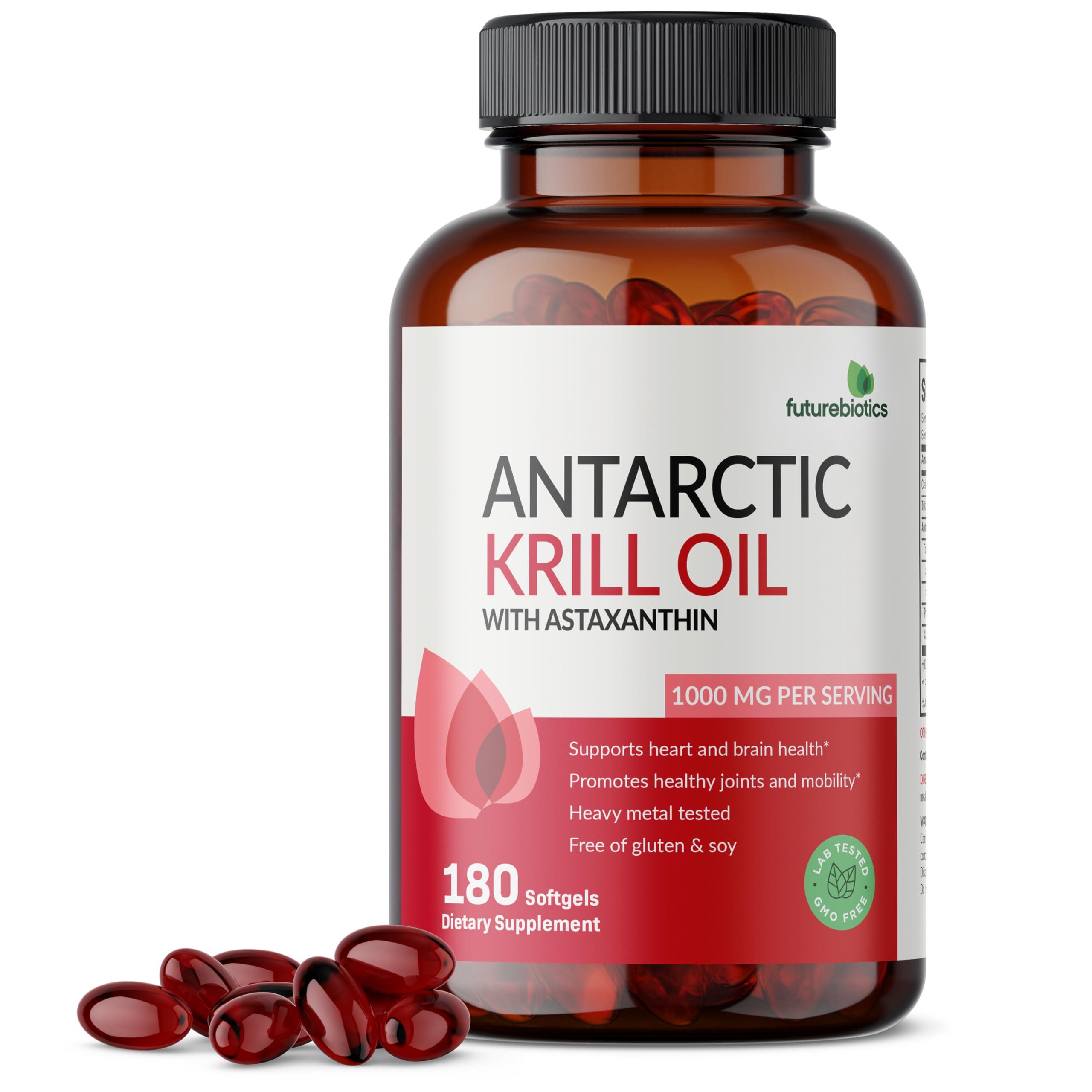 Futurebiotics Futurebiotics Antarctic Krill Oil 1000mg with Omega-3s EPA, DHA, Astaxanthin and Phospholipids - 100% Pure Premium Krill Oil Heavy Metal Tested, Non GMO – 180 Softgels (90 Servings) …