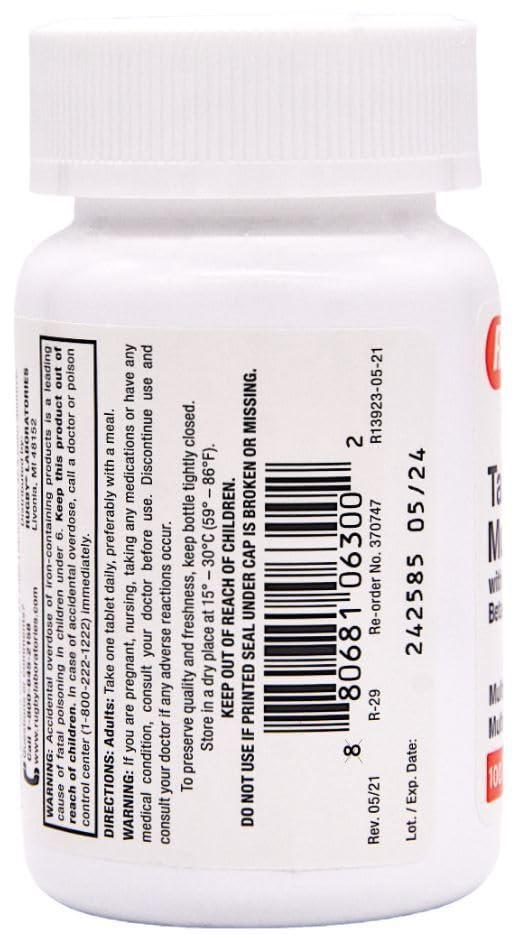 RUGBY LABORATORIES Rugby Tab-A-Vite Multivitamin with Iron and Beta-Carotene Multivitamin/Mineral Supplement - 1000 Tablets