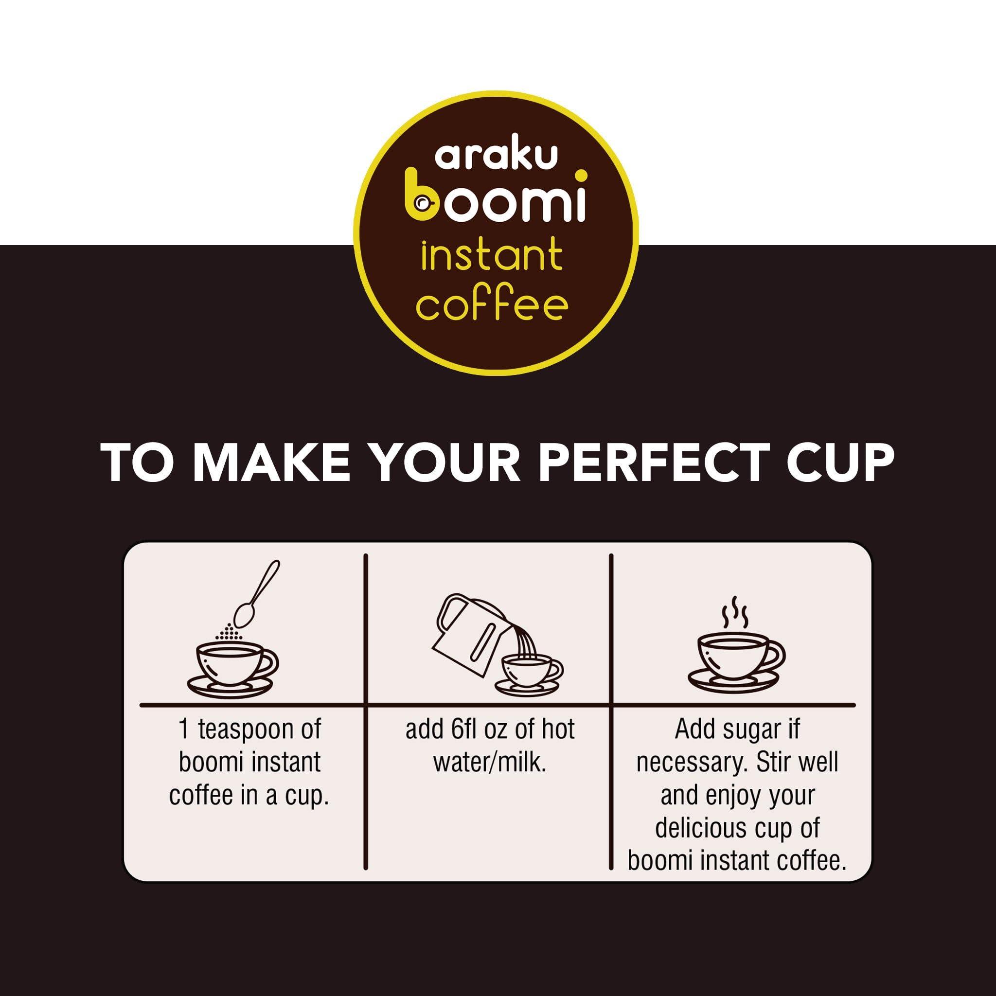 BOOMI INSTANT COFFEE Araku Boomi Premium Single Origin Instant Coffee Powder, Medium Roast, Made from 100% Arabica Beans from Araku Valley | Best Mold Free Instant Coffee | 3.5 Ounce Tin (1 Pack) (Up to 50 Cups)
