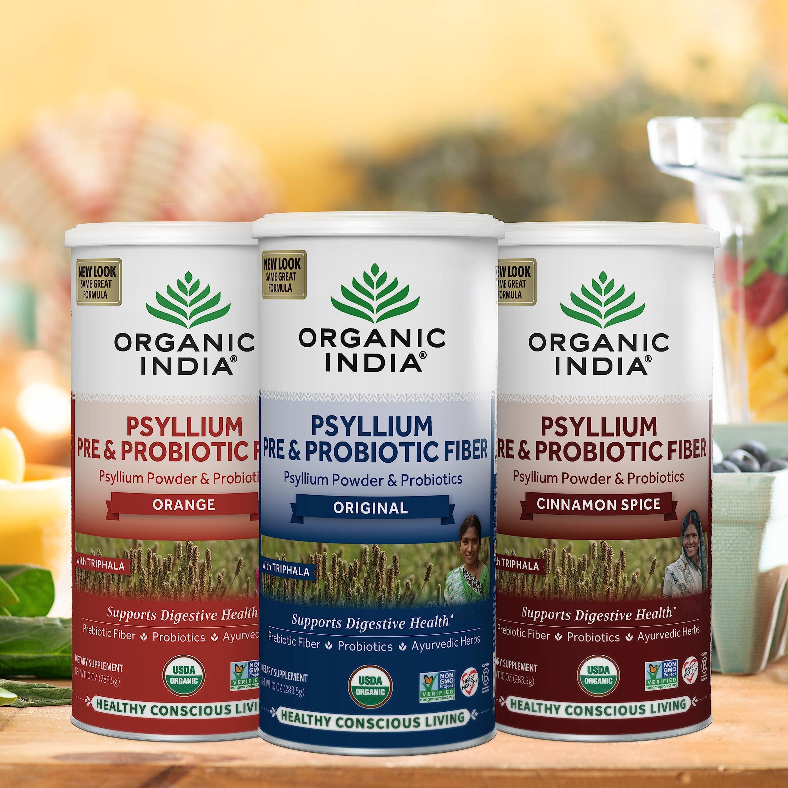 ORGANIC INDIA ORGANIC INDIA Psyllium Husk Powder - Pre & Probiotic Fiber Supplement, Organic Psyllium Husk Fiber Supplement with Whole Psyllium Husk, USDA Certified Organic, Vegan, Gluten Free - Cinnamon, 10 Oz