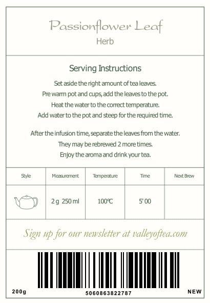 Valley of Tea Passion Flower Tea Organic Calming - Whole Leaf Dried Passionflower - Passiflora Herb for Anxiety - Maypop - Wild Passion Vile - Paciflora Te Pasiflora Tea Organic Passionflower Tea