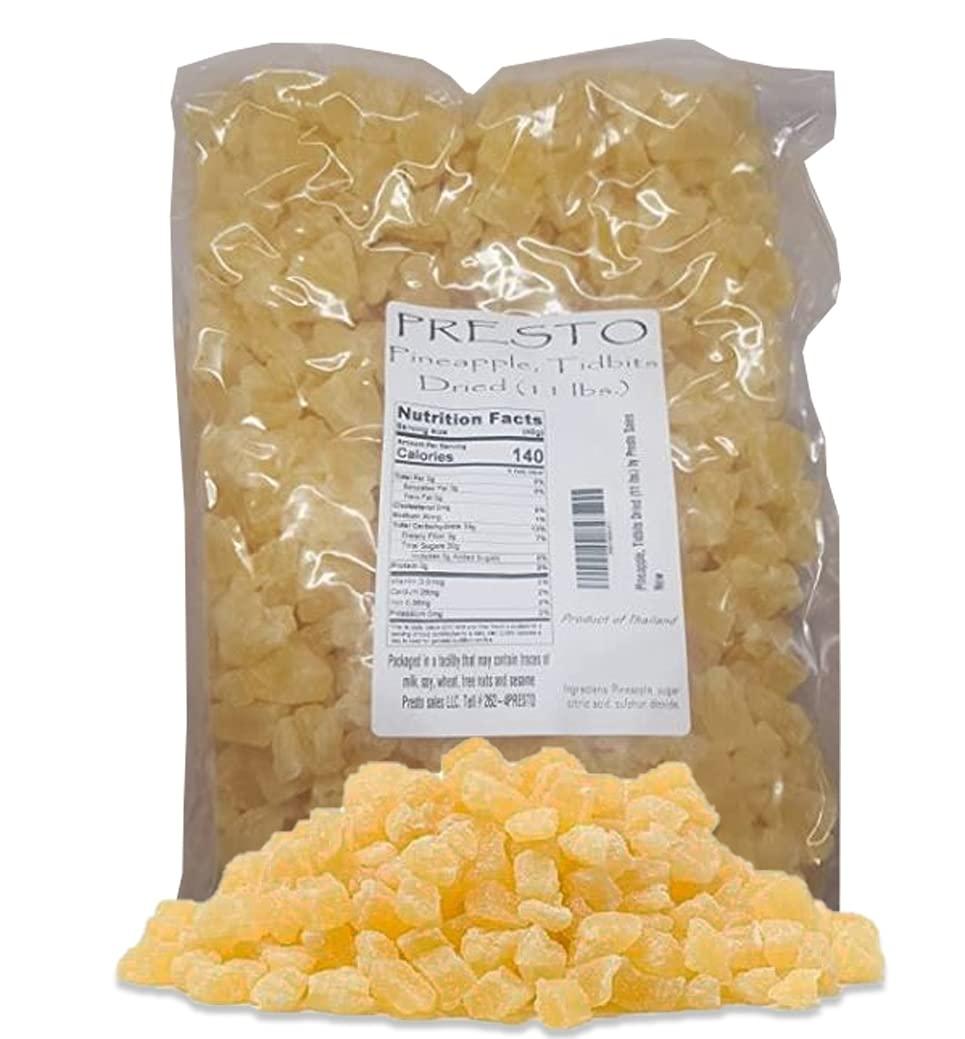 Presto Sales Pineapple Diced, Natural Energy, Flavorful, Party, Snack, Healthy, Fruity, Sweet, Lovable, Packed in a resealable pouch bag of (11 lbs). by Presto Sales LLC