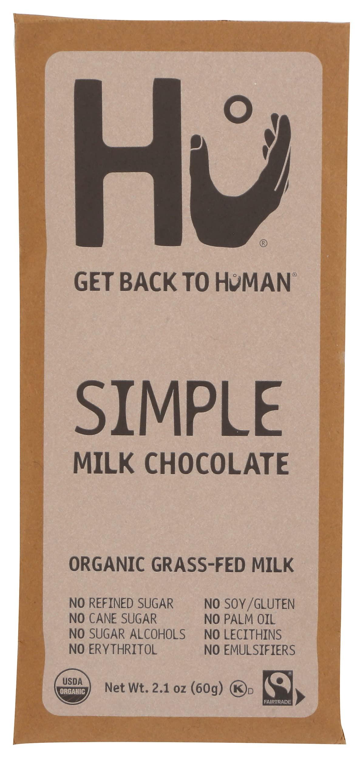 Hu Hu Simple Milk Chocolate Bar, Organic Grass-Fed Milk, Fair Trade, Kosher, USDA Certified Organic, Gluten Free, 2.1 Ounce (Pack of 6)