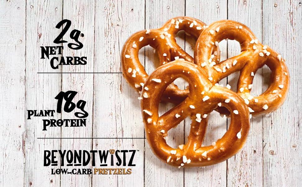 BeyondChipz BeyondTwistz Low Carb Pretzels, Garlic Butter, Keto Friendly, 2g Net Carbs, 18g Protein, Powered By HealthSense High Fiber Wheat Flour, Family Size 8oz Bag, Pack of 3