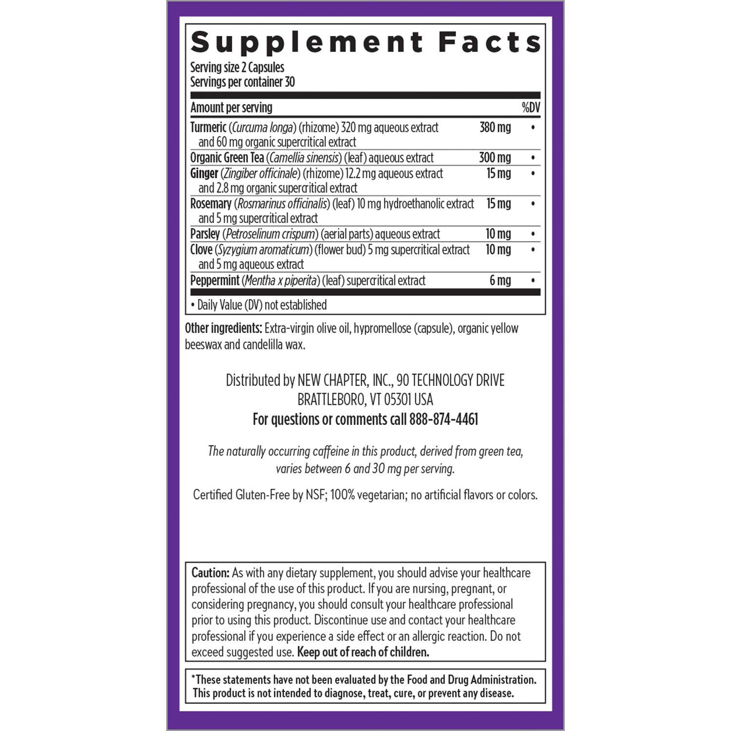 New Chapter New Chapter Turmeric Supplement + Daily Detox Turmeric Force Detox Action with Green Tea + Ginger + NO Black Pepper Needed + NonGMO Ingredients Vegetarian Capsule, 60 Count