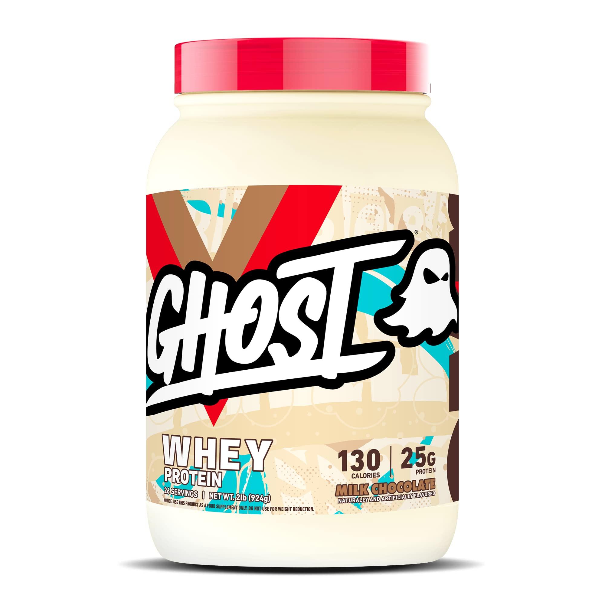 GHOST GHOST Whey Protein Powder, Milk Chocolate - 2LB Tub, 25G of Protein - Flavored Isolate, Concentrate & Hydrolyzed Whey Protein Blend - Post Workout Shakes - Soy & Gluten Free