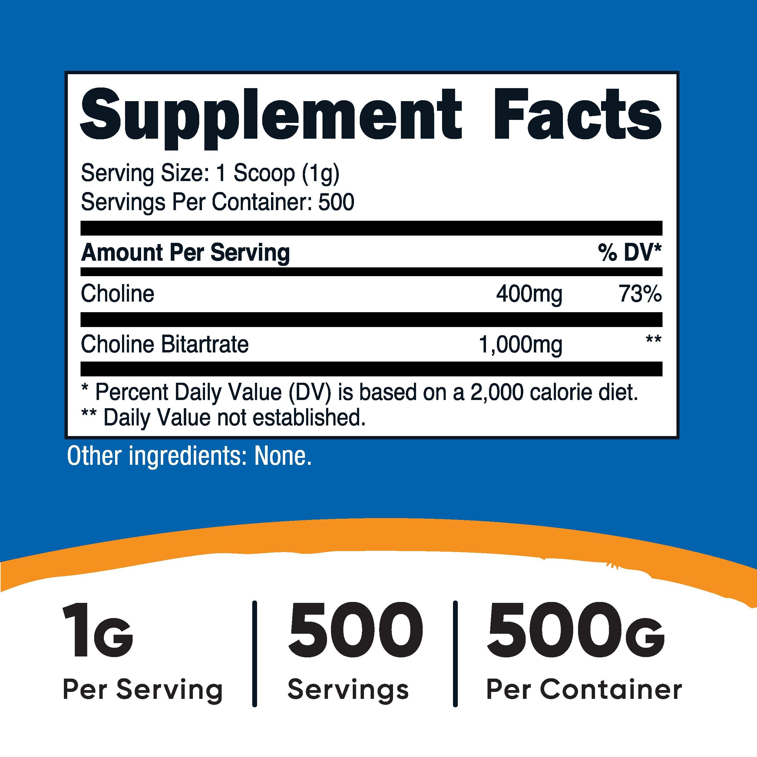 Nutricost Nutricost Pure Choline Bitartrate Powder 500 Grams