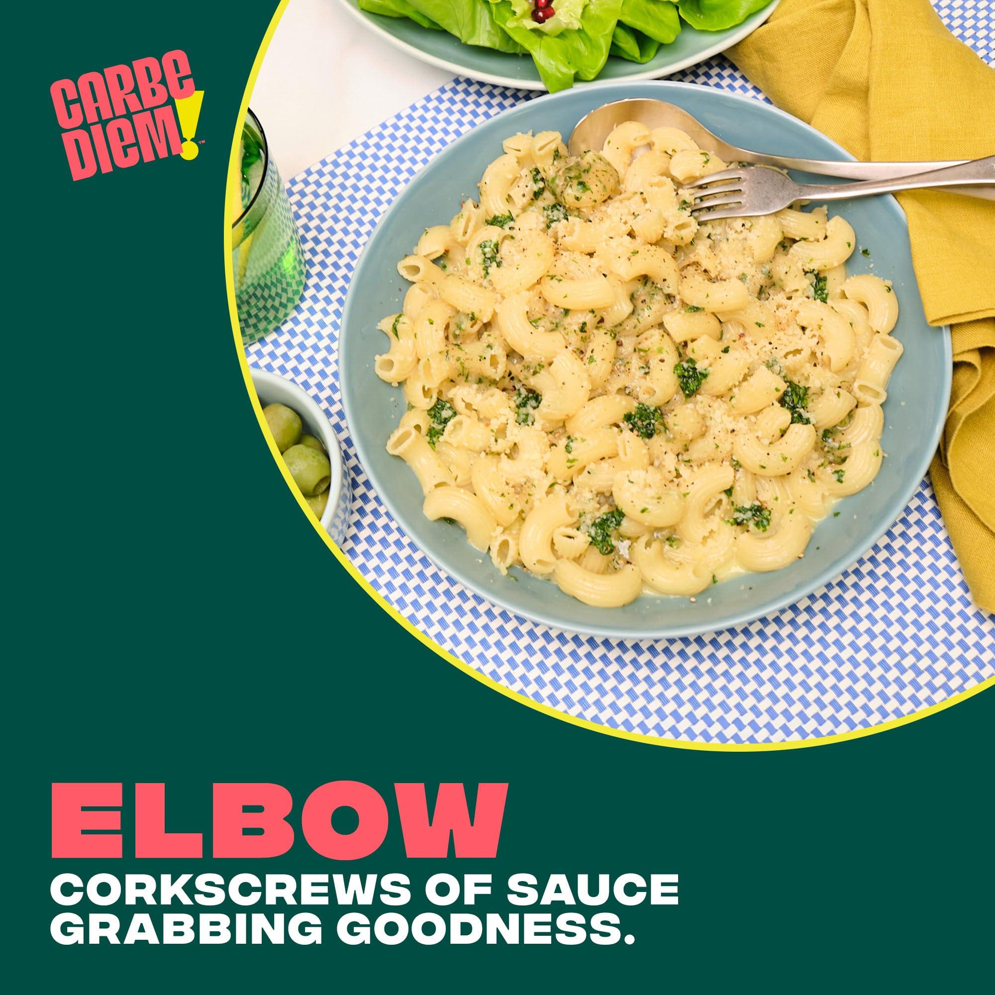 CARBE DIEM Carbe Diem!, Elbows, Lower Net Carb Pasta with Traditional Flavor & Texture, 55% Fewer Net Carbs & Only 110 Calories Per Serving, Pack of 3