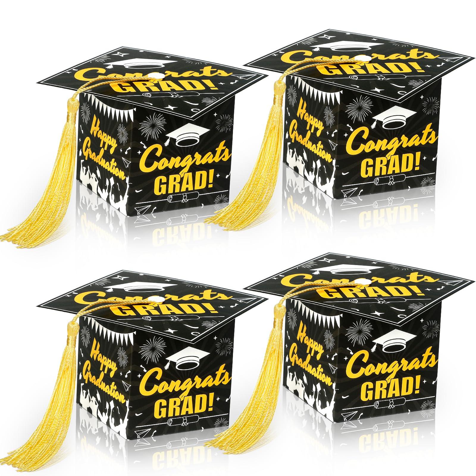 KPOSIYA KPOSIYA 32 Pcs Graduation Cap Gift Box 2.3 x 2.3 x 2.3 Inches Graduation Candy Box with Tassel Small Gift Box Treat Boxes Graduation Decorations Party Favor Boxes(Black)