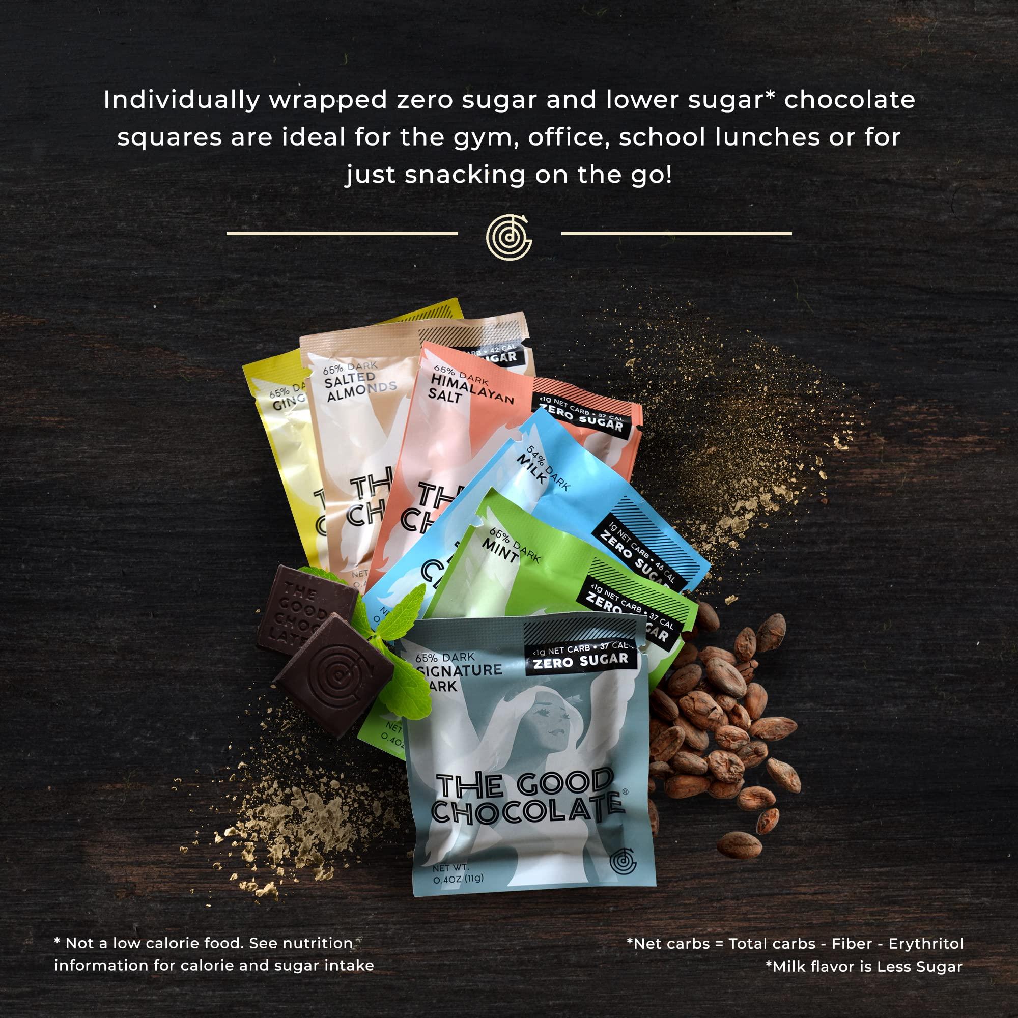 The Good Chocolate THE GOOD CHOCOLATE - Keto Chocolate Variety Pack with Zero Sugar & Lower Net Carb Snack - Keto Chocolate Bars offer Lower Calorie Chocolate Candy - Keto Snacks Low Carb - 6 Flavors, 18 Square Pack