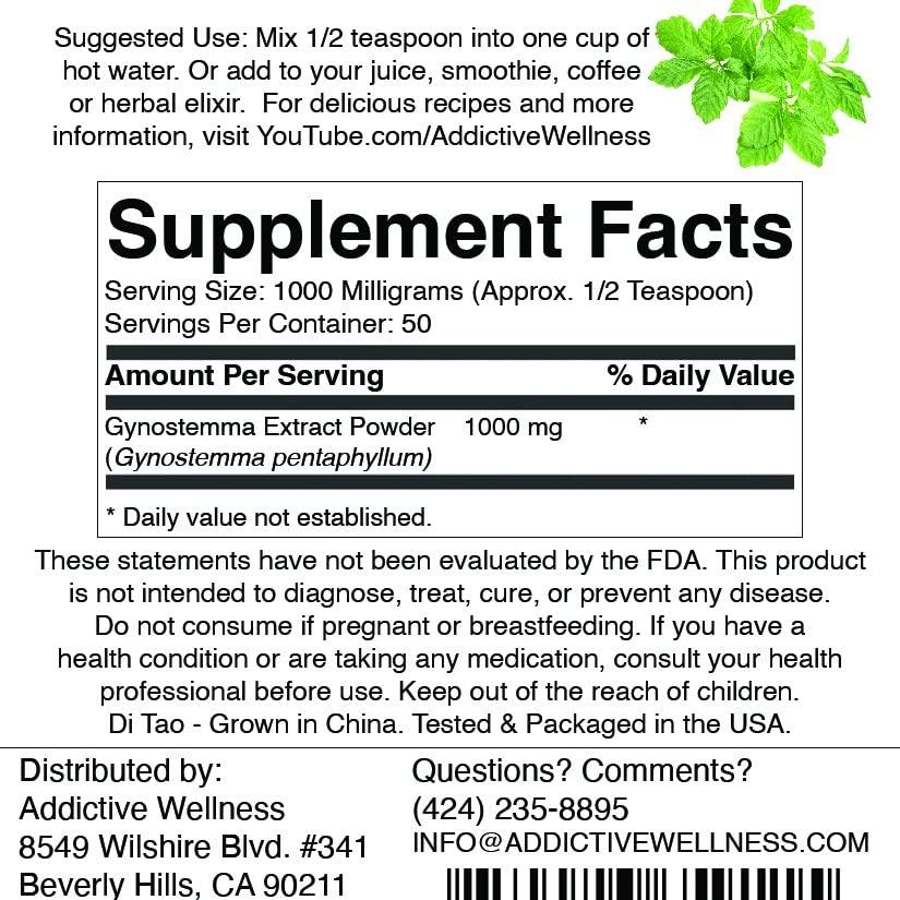 Addictive Wellness Addictive Wellness Gynostemma Leaf Extract Powder - Pure & Potent Jiaogulan Adaptogen for Energy, 1 Packet