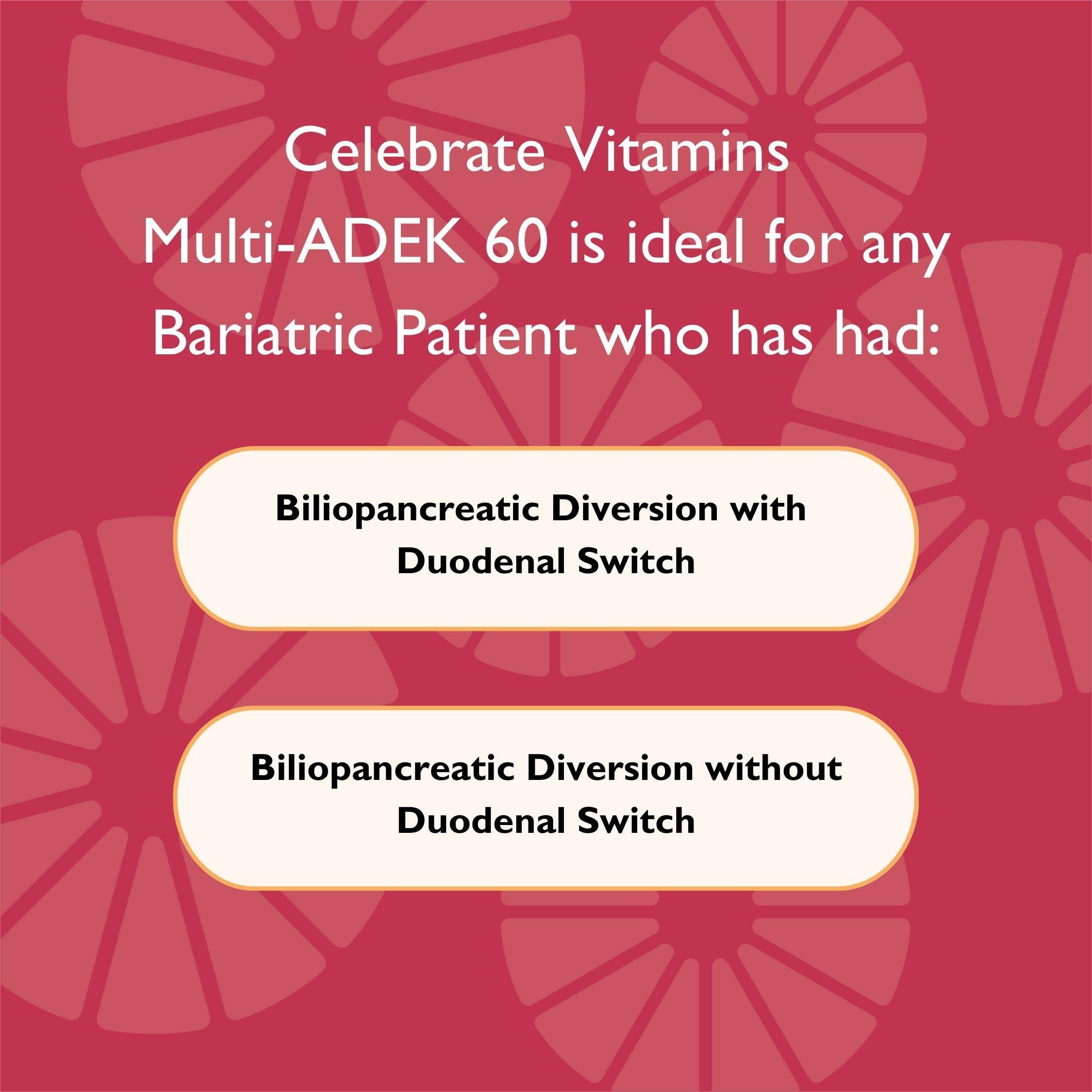 Celebrate Bariatric Supplements Celebrate Vitamins Multi ADEK Chewables, 60mg Iron - Daily Bariatric Multivitamin, Vitamins A, D, E, K & B12 for Duodenal Switch Surgery Patients - Grape (60 Tablets)
