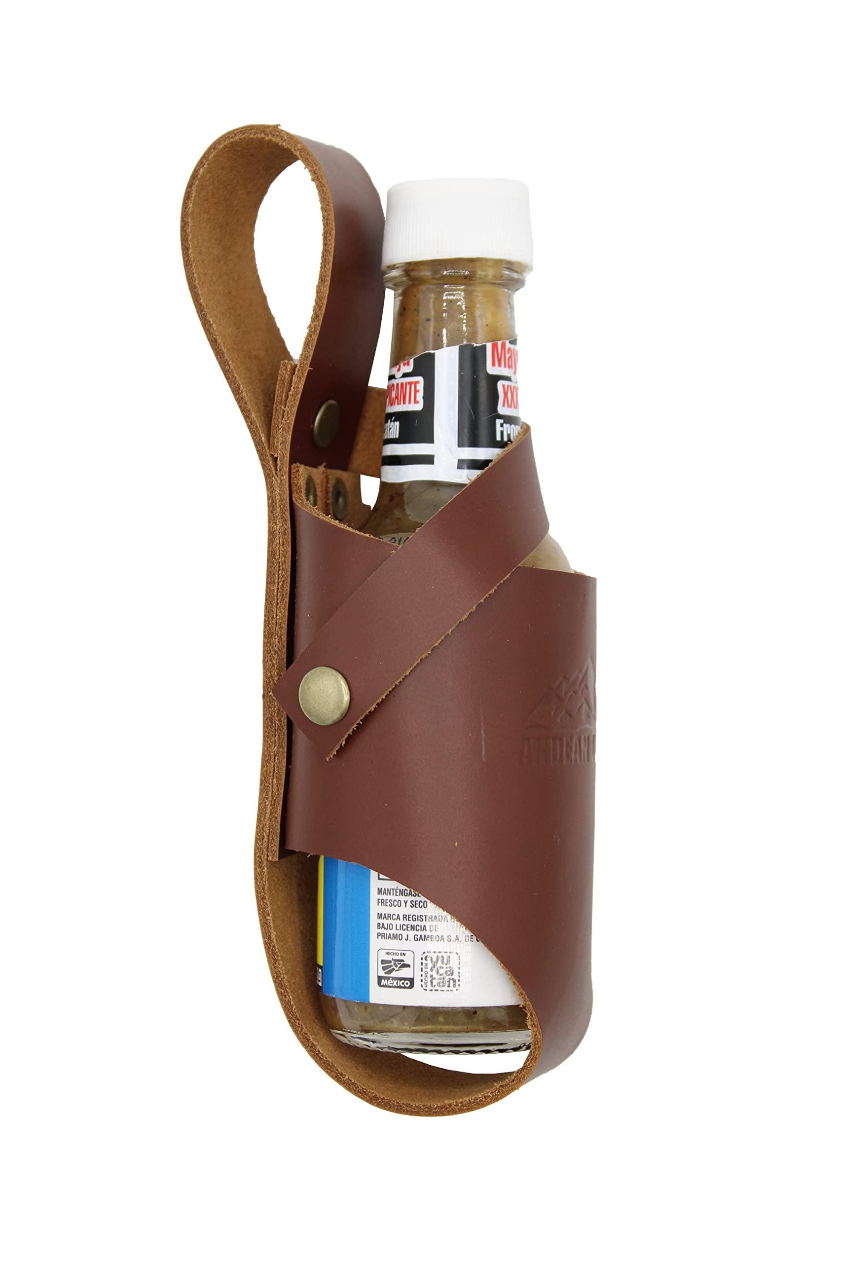 Andean Leather Andean Leather Hot Sauce Holster, Bottle Belt Holder great for Tabasco, Sriracha and more (5 Oz, Brown)