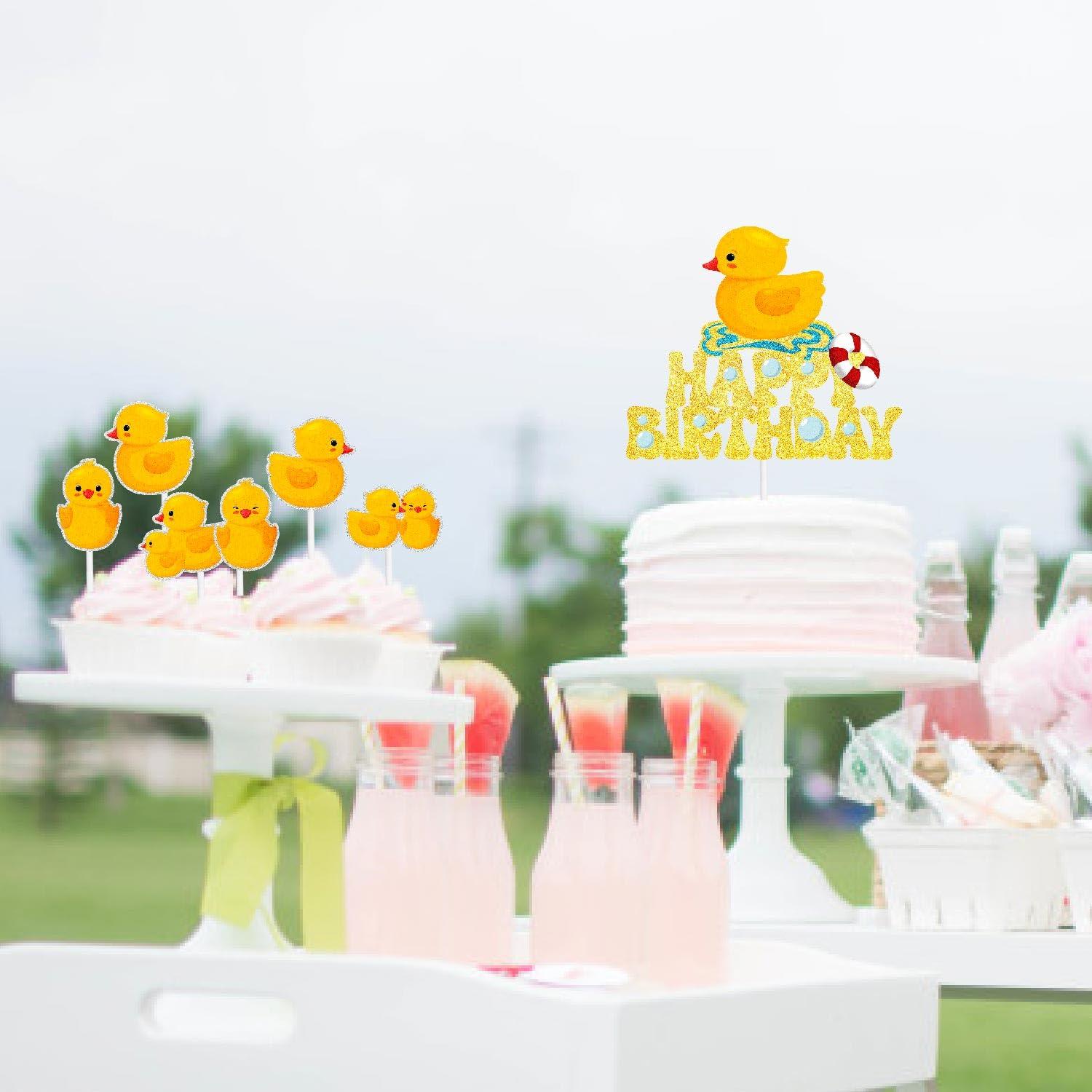 SugarGera Duckling Cake Toppers Set of 7 Duck Themed Kids Birthday Decorations, Boy or Girl Themed Birthday Party, Duckling Themed Party, or Baby Shower Party Decoration Supplies. SugarGera