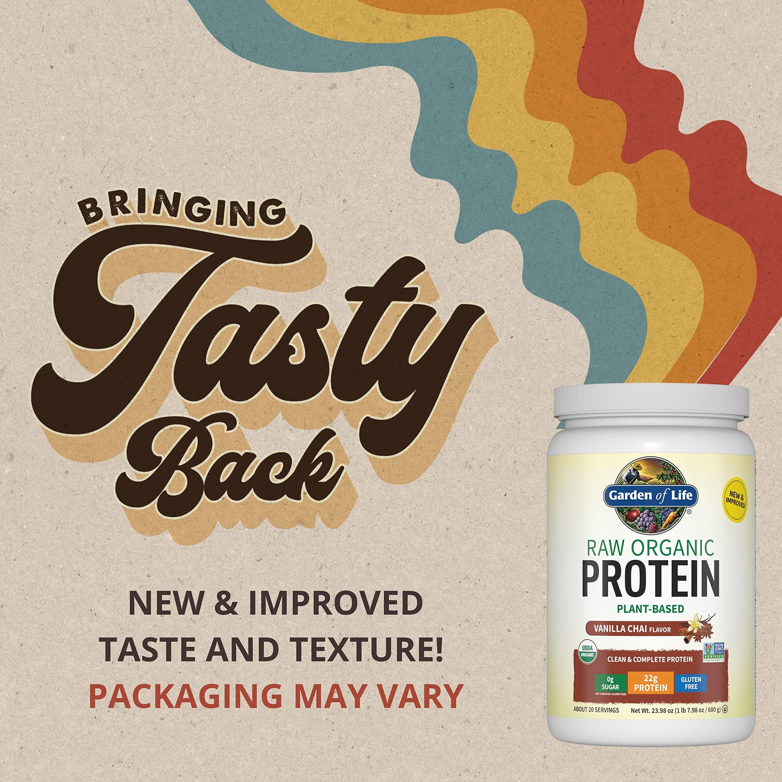 Garden of Life Garden of Life Raw Organic Protein Vanilla Chai Powder, 20 Servings, Certified Vegan, Gluten Free, Organic & Non-GMO, Plant Based Sugar Free Protein Shake, Probiotics & Enzymes, 4g BCAAs, 22g Protein