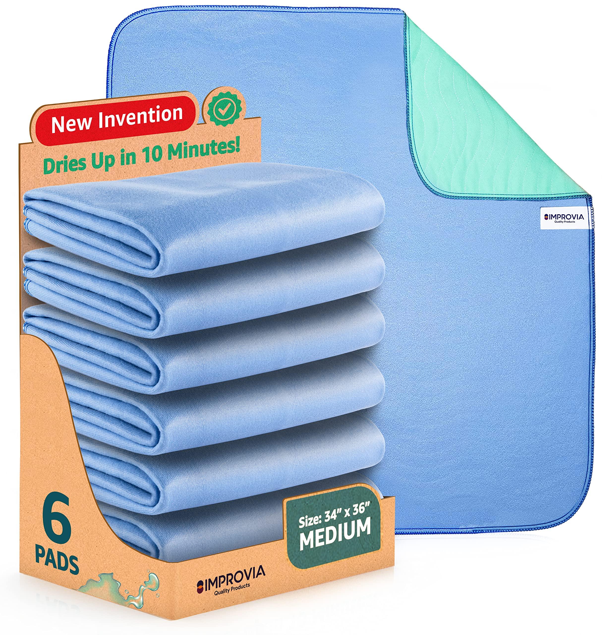 IMPROVIA IMPROVIA® Washable Underpads, 34" x 36" (Pack of 6) - Heavy Absorbency Reusable Incontinence Pads for Kids, Adults, Elderly, and Pets - Waterproof Protective Pad for Bed, Couch, Sofa, Furniture, Floor
