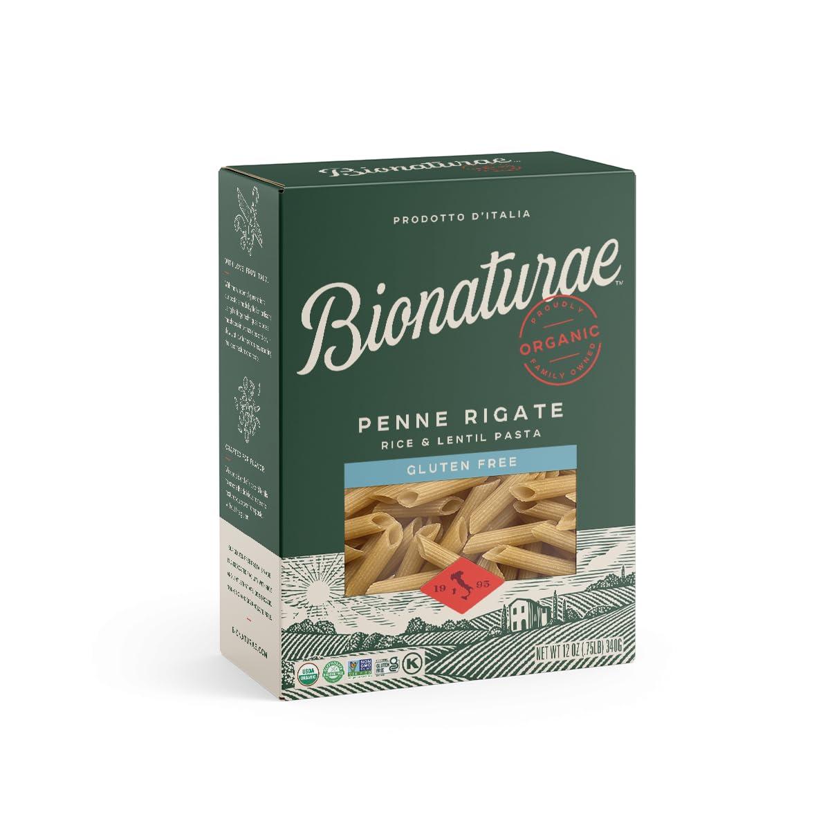 bionaturae Bionaturae Penne Rigate Pasta Noodles - Gluten Free Pasta Organic, Rice & Lentil Pasta, Kosher Certified, High Protein, Non-GMO Verified, USDA Certified, Gluten Free Pastas, Crafted in Italy - 12 Oz