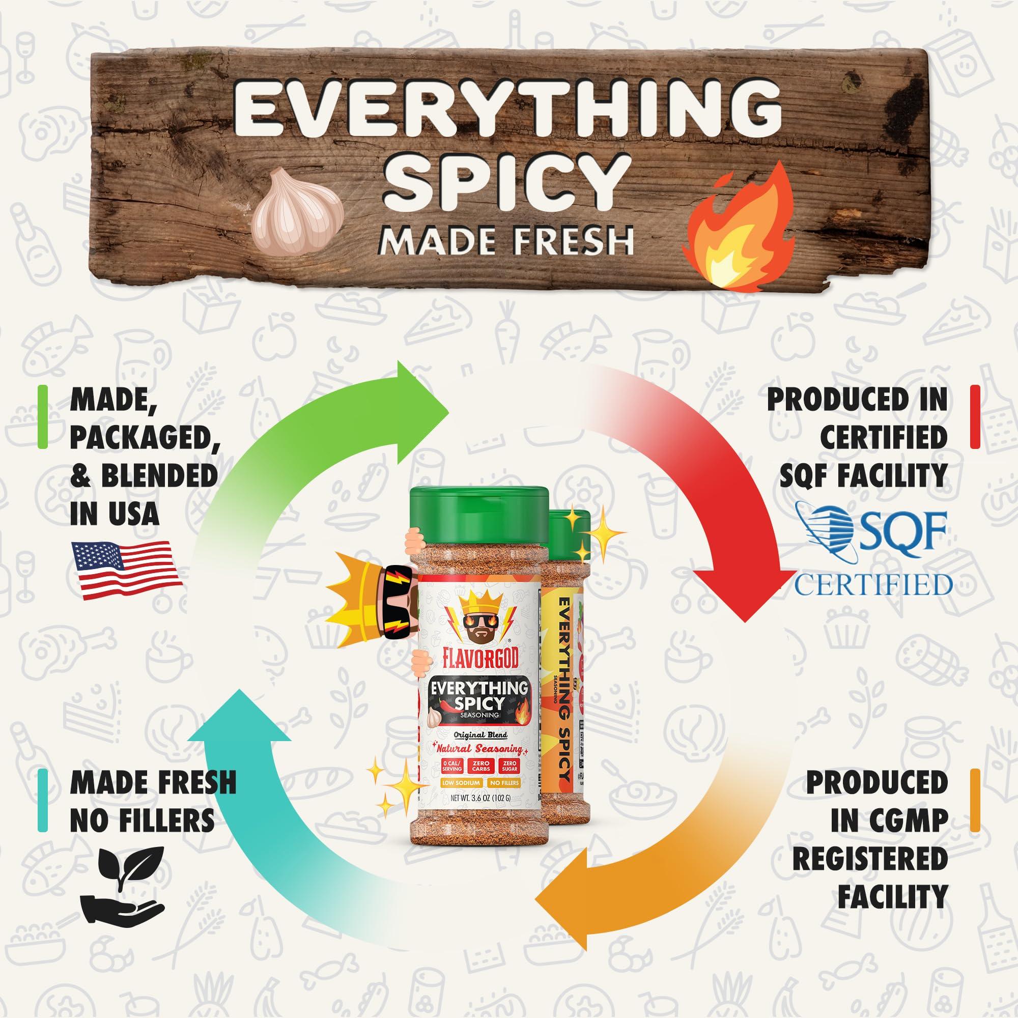 Flavor God Everything Spicy Seasoning Mix, 2 Bottles by Flavor God - Premium All Natural & Healthy Spice Blend for Steak, Salad, & Chicken - Kosher & Low Sodium - Great Flavor Spices and Seasoning Gift