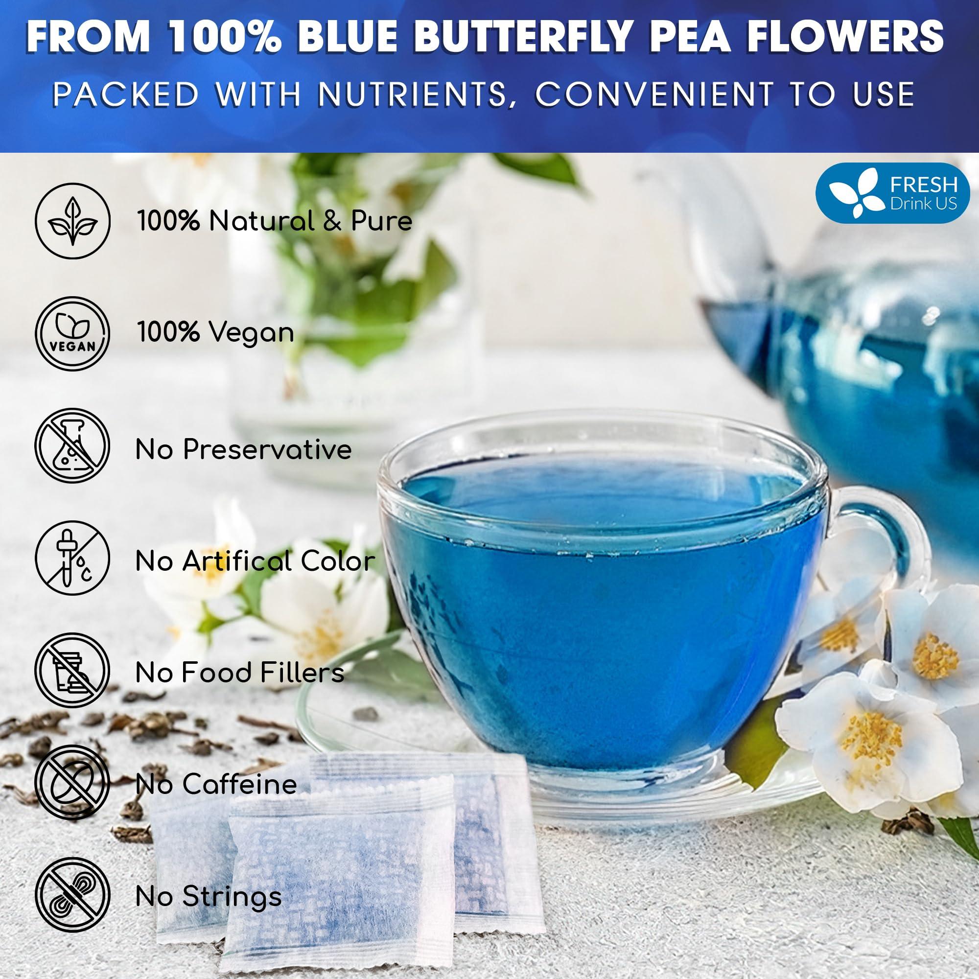 FRESHDRINKUS FreshDrinkUS, Premium 35 Butterfly Pea Tea Bags, 100% Natural and Pure from Butterfly Pea Flowers, Hand-made, Made With Natural Materials-Corn Fiber Tea Bag, Sugar/Caffeine/Gluten Free, Vegan