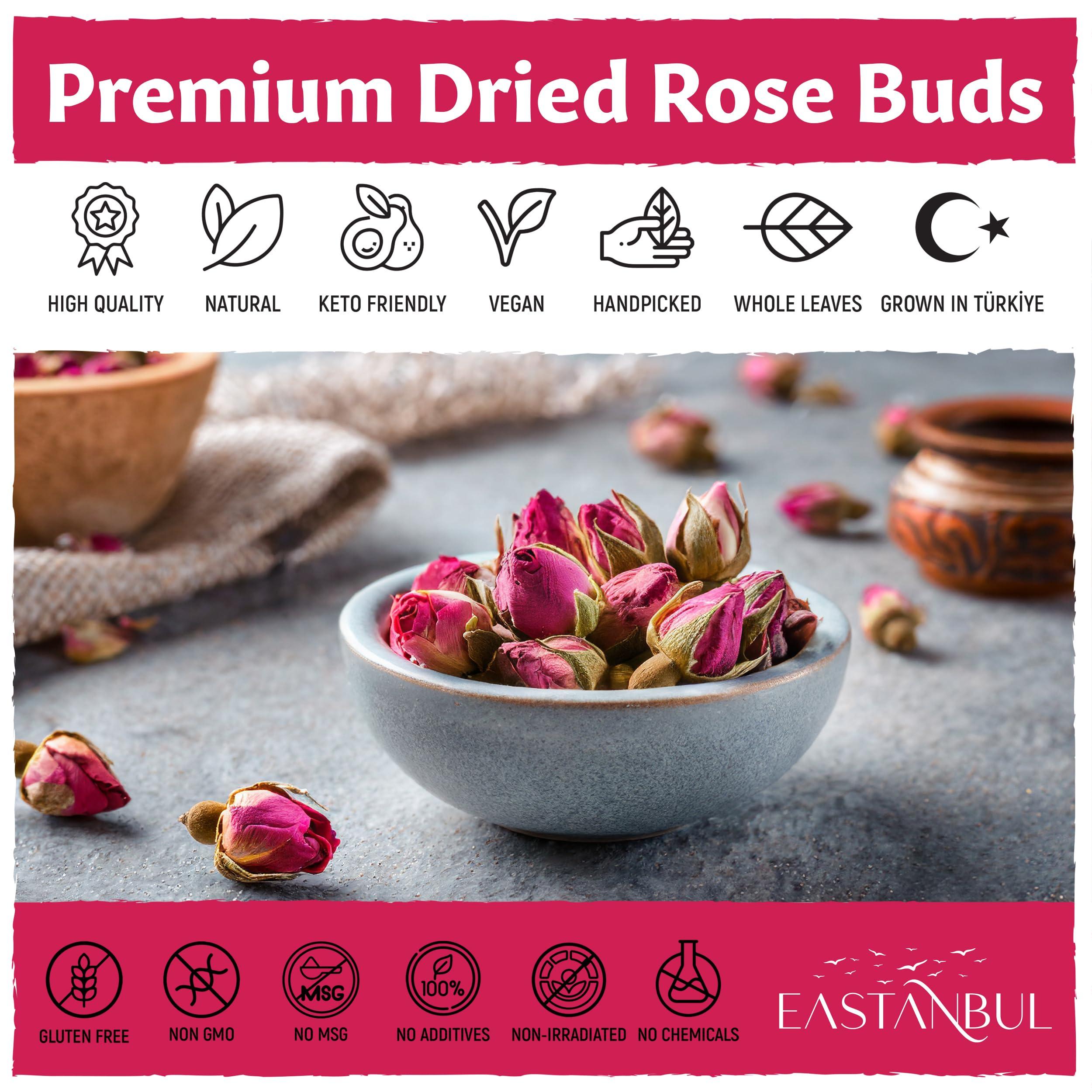 Eastanbul Eastanbul Dried Rose Buds, 1.4oz Edible Rose Buds For Desserts, Caffeine-Free Tea, Edible for Baking, Jam, Crafting, Dry, Natural, Vegan, Non GMO, Gluten Free