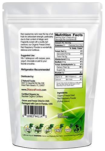 Z Natural Foods Organic Red Raspberry Powder - Freeze Dried Fruit Powder For Smoothie, Drinks, Baking Recipes - Powdered Berry Superfood - Unsweetened, Raw, Non GMO, Vegan, Gluten Free - 1 lb