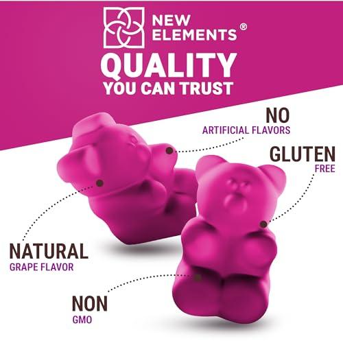 New Elements Magnesium Glycinate Gummies 500mg with Vitamin B6 100mg for Adults and Kids - High Absorption | Non-GMO | No Gluten | Stress Relief | Sleep & Relaxation | Muscle & Heart Support | Natural & Vegan