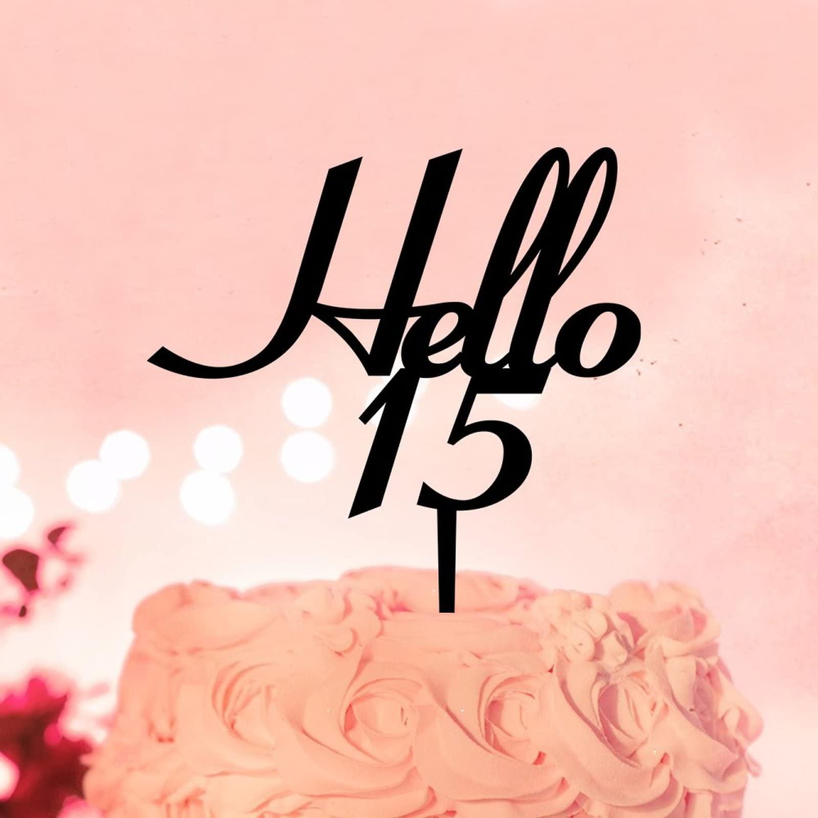 lutieger hello 15 Cake Topper 15th Happy Birthday Cake Topper Acrylic Black Custom Birthday Fifteen 15 Years Old Party Decor 15th Anniversary Birthday Keepsake Gifts For Children Kids