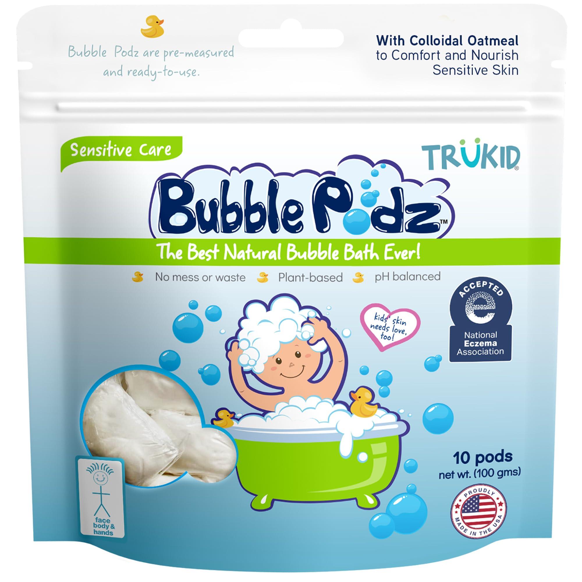 TruKid TruKid Bubble Podz Bubble Bath for Baby & Kids, NEA-Accepted for Eczema, Gentle Refreshing Colloidal Oatmeal Bath Bomb for Sensitive Skin, pH Balance 7 for Eye Sensitivity, Unscented (10 Podz)