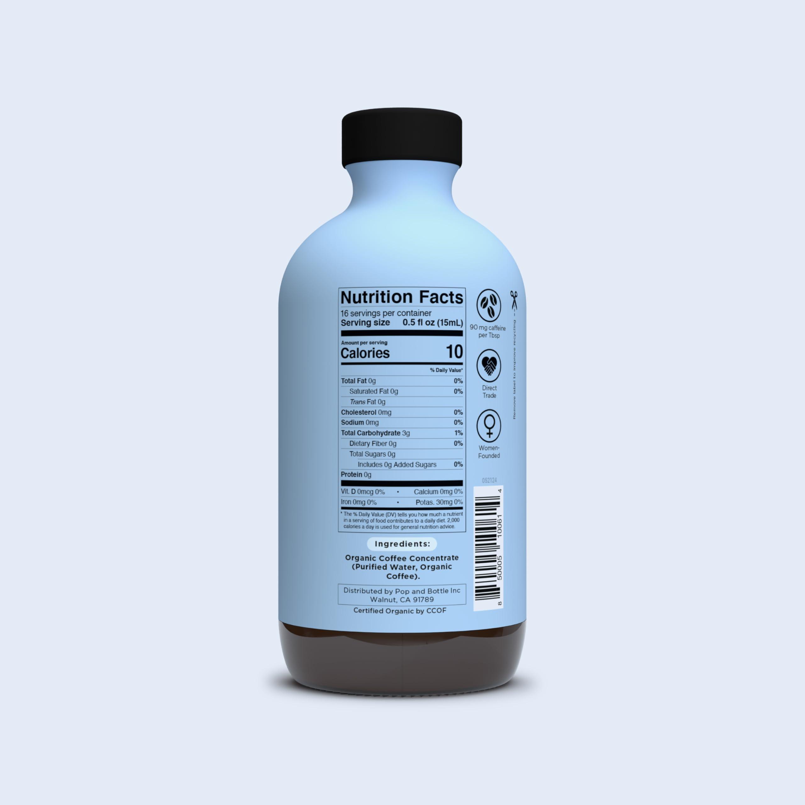 Pop & Bottle Pop & Bottle Coffee Concentrate - Organic Cold Brew Concentrate, Iced Coffee Concentrate Liquid for Instant Ice Coffee & Cold Brew, Dairy Free, Makes Up to 16 Cups - Classic, 8 Fl Oz (2 Pack)