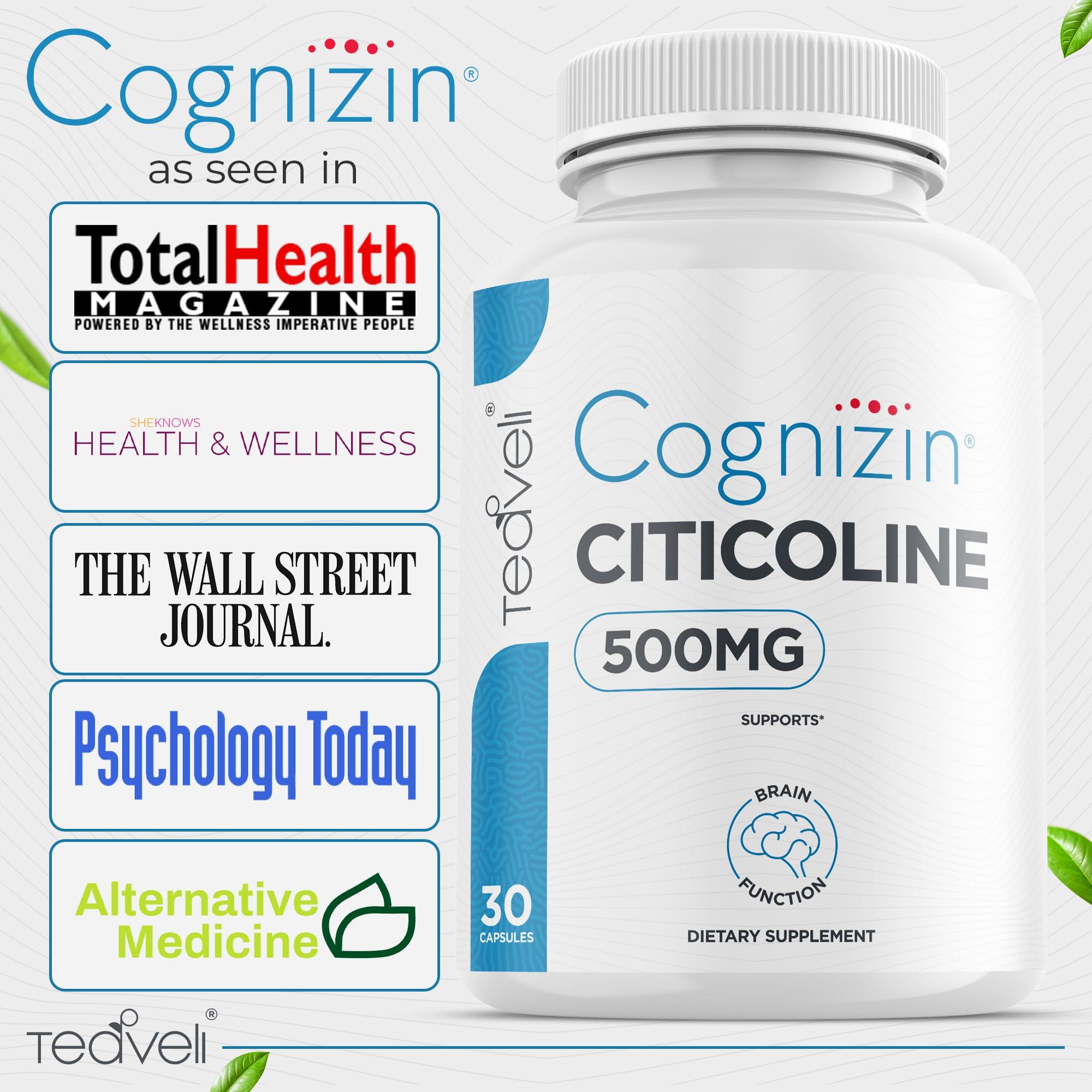 Teaveli Teaveli Cognizin Citicoline- 500mg CDP Choline Capsules- Clinically Studied Brain Supplement to Support Clarity, Concentration and Memory  Most Bioavailable Form of Choline Supplements - 30 Servings
