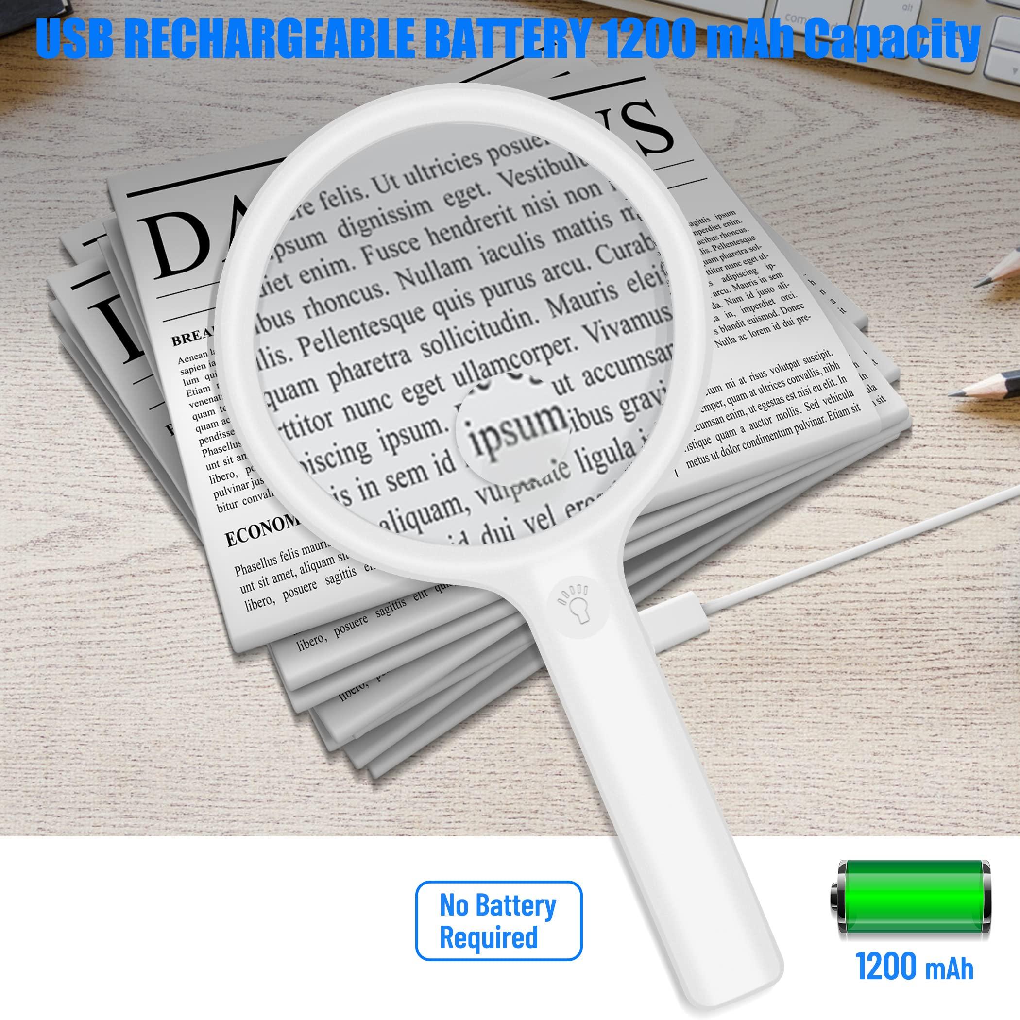 Nazano Magnifying Glass with Light, Handheld Illuminated Lighted Magnifying Glass with 20Leds, 3 Light Modes & Rechargeable USB Magnifier Seniors, Reading, Macular Degeneration, Exploring, Coins (White)